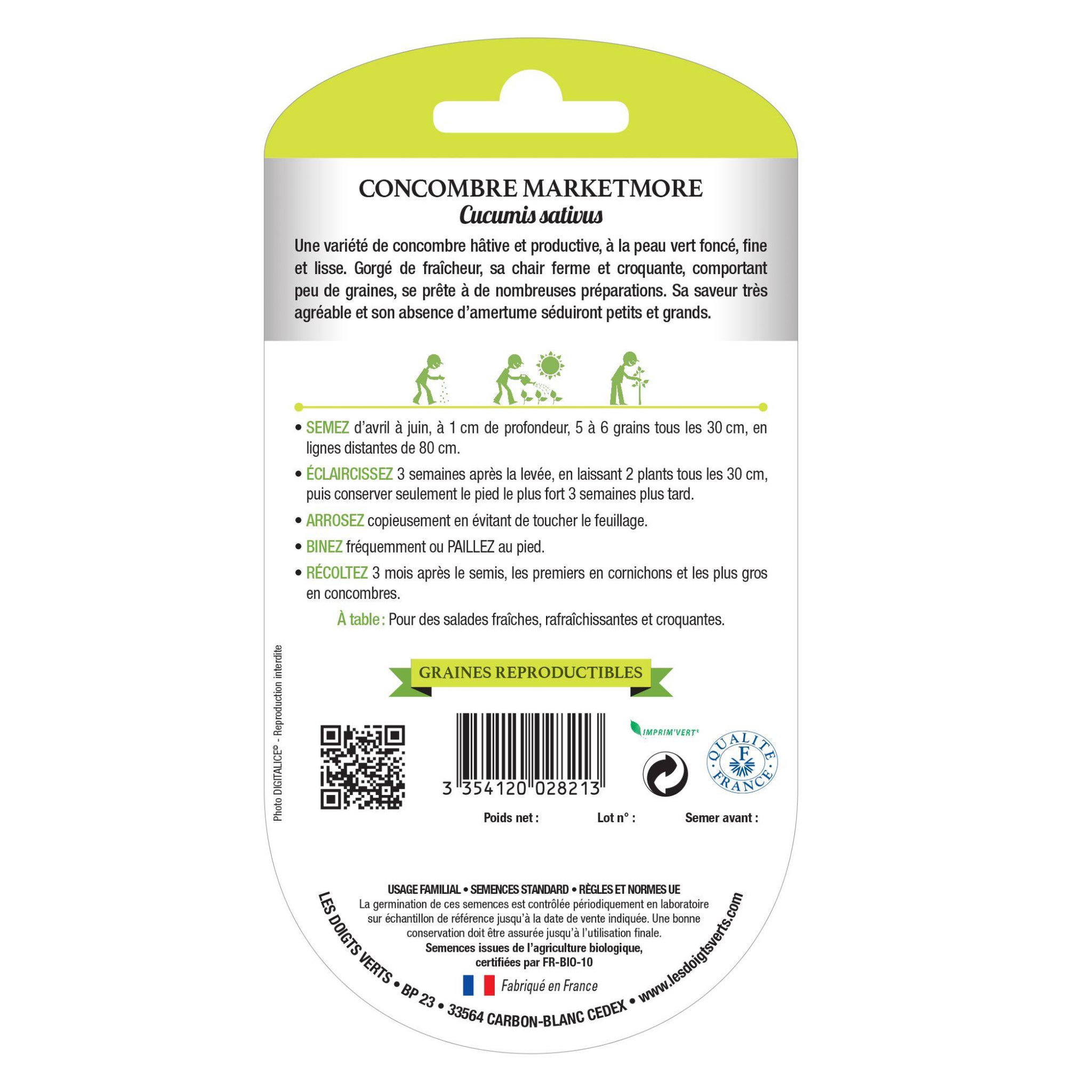 LES DOIGTS VERTS Graines concombre marketmore BIO Les Doigts Verts