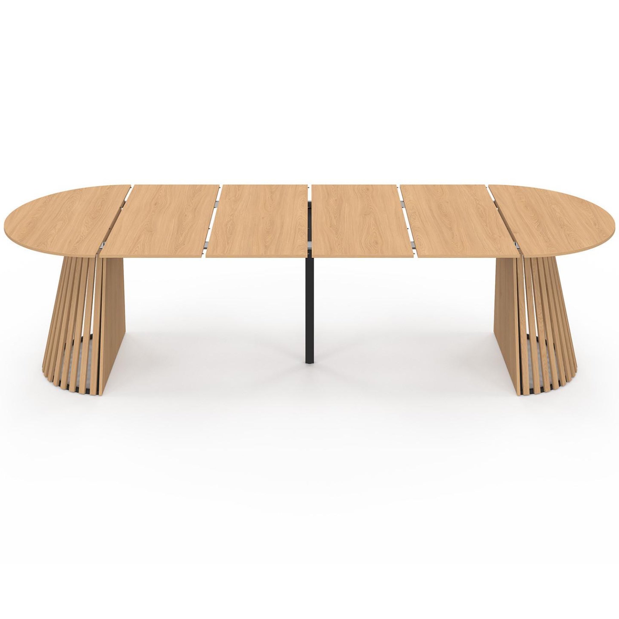 Voir la diapositive 3 : ID MARKET Table à manger extensible ronde carmen 4-12  personnes pied bois en lattes et plateau bois 110-300 cm