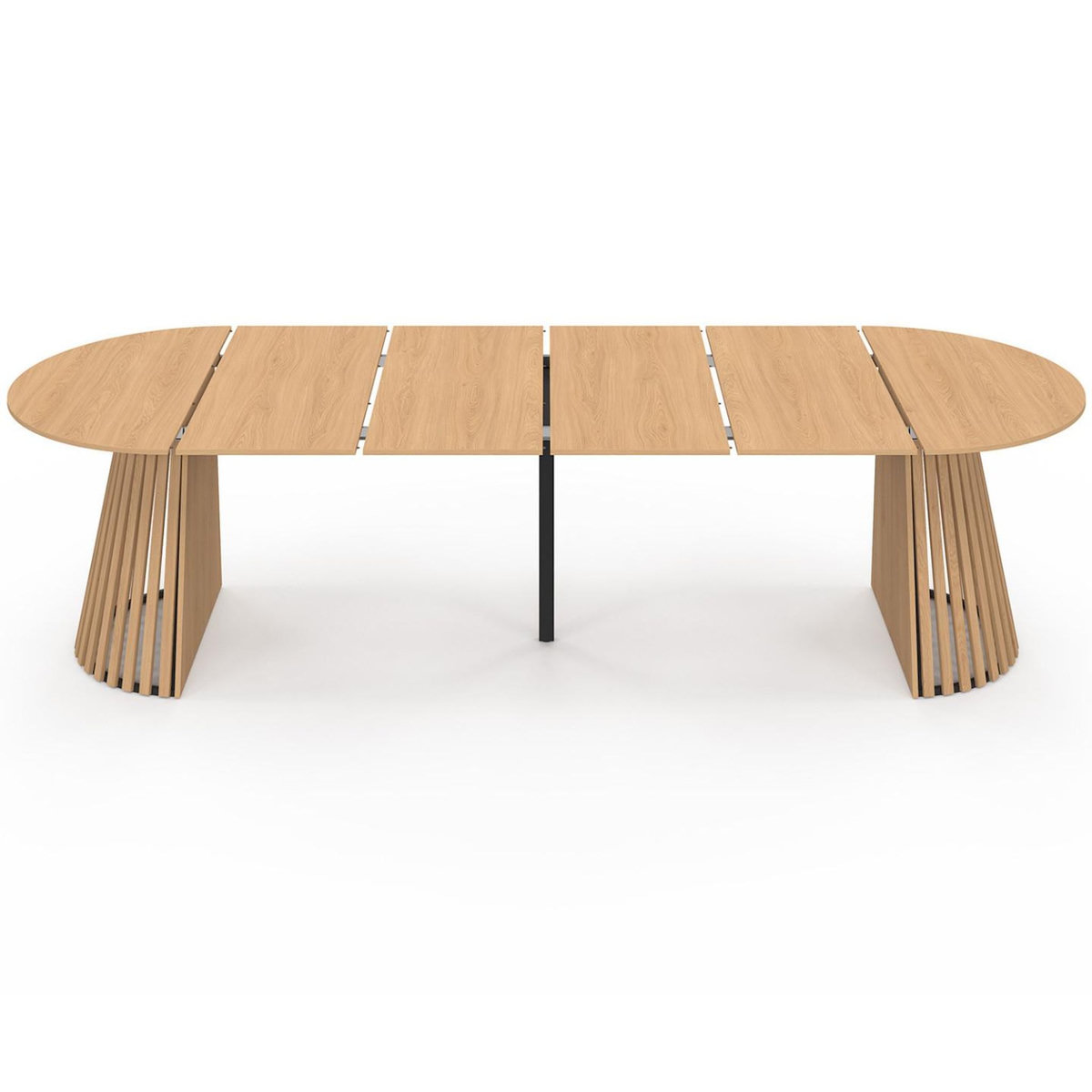 ID MARKET Table à manger extensible ronde CARMEN 4-12  personnes pied bois en lattes et plateau bois 110-300 cm