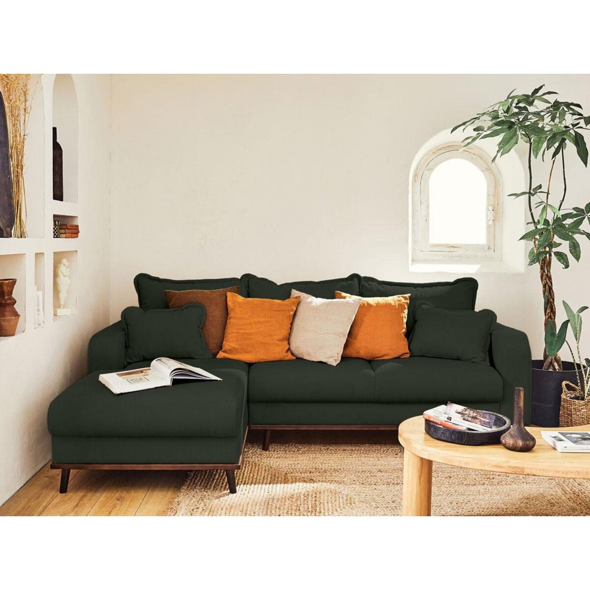 LISA DESIGN Albane - canapé d'angle gauche - 4 places - convertible avec coffre - en velours côtelé