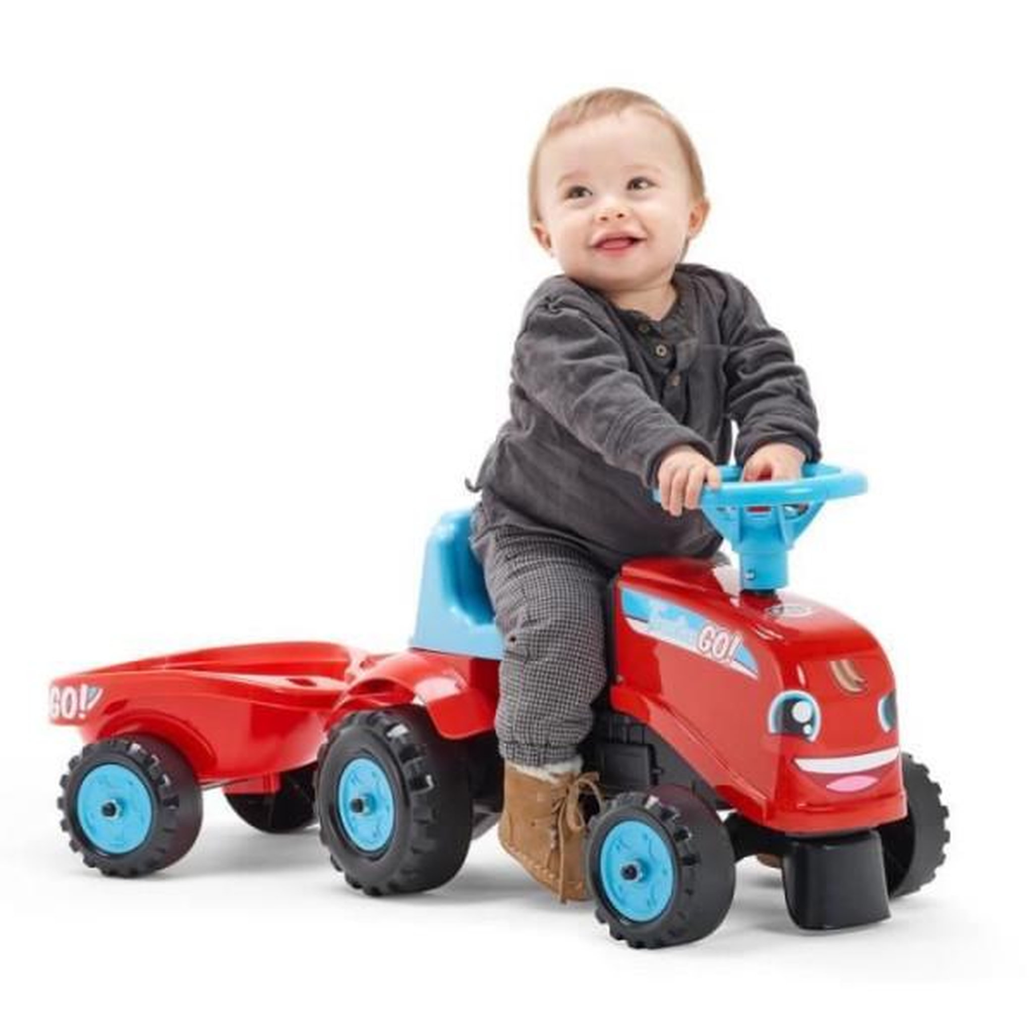 Voir la diapositive 2 : FALK Porteur Trotteur  avec remorque - FALK - Tractor Go! - Des 12 mois - 100% Fabriqué en France - 40% de plastique recyclé