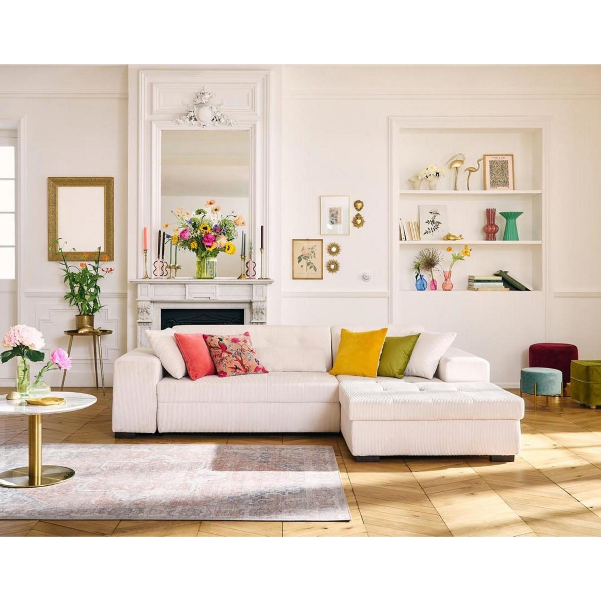 LISA DESIGN Vermont - canapé d'angle droit - 4 places - convertible avec coffre - en velours côtelé