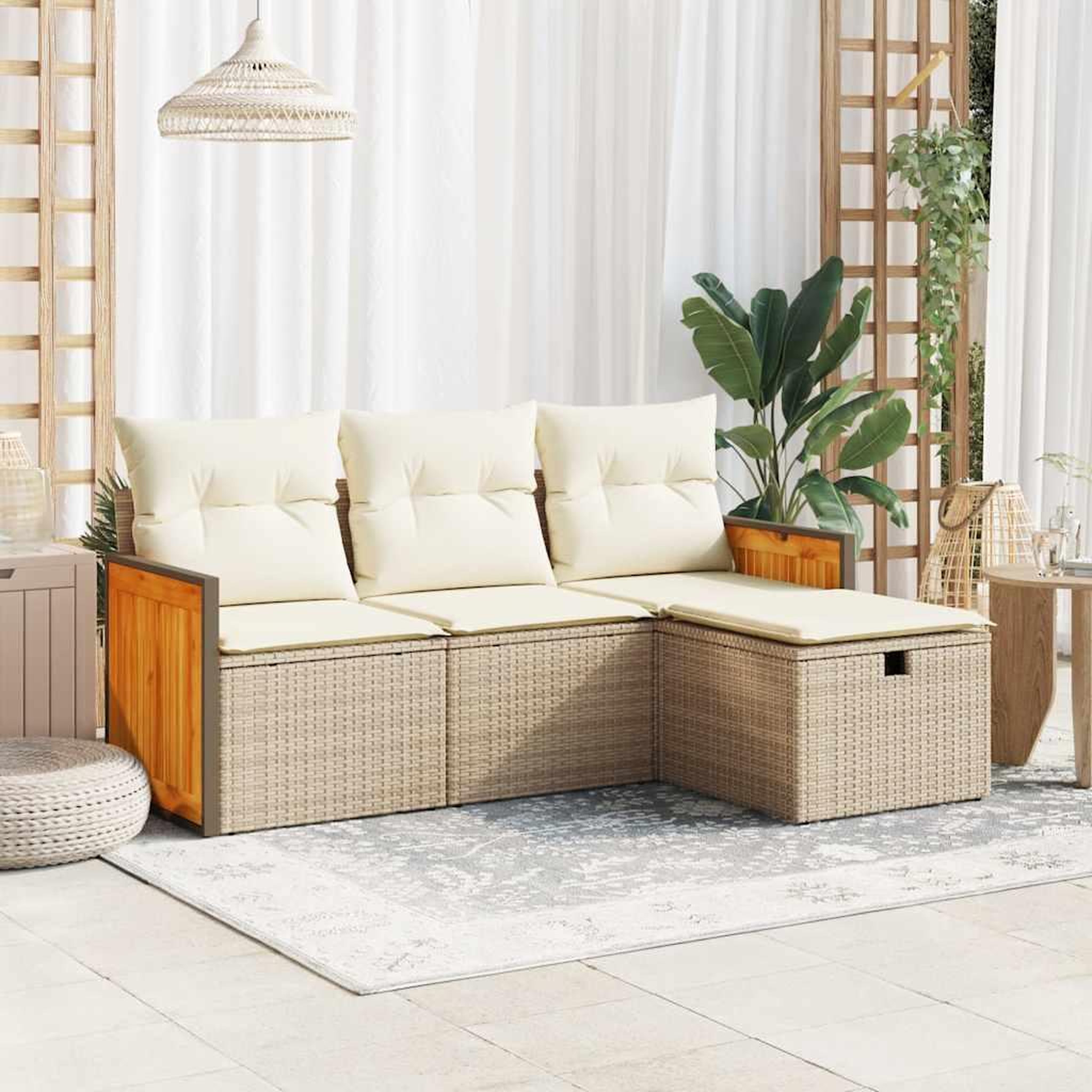 VIDAXL Salon de jardin avec coussins 4 pcs beige resine tressee