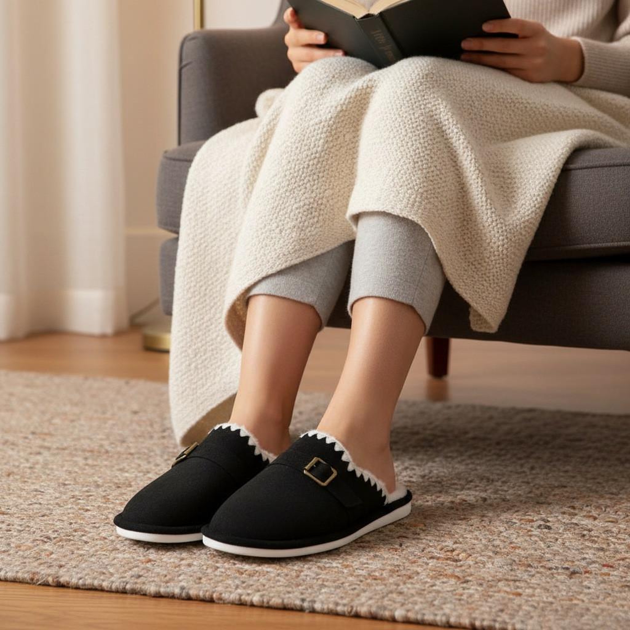 Voir la diapositive 6 : OZABI OZABI Mules Femme, Aspect Daim, Broderie Scandinave, Doublure Fourrure