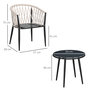 Voir la diapositive 3 : OUTSUNNY Salon de jardin 2 personnes 3 pièces 2 fauteuils avec coussins table basse ronde plateau verre trempé corde tressée métal gris