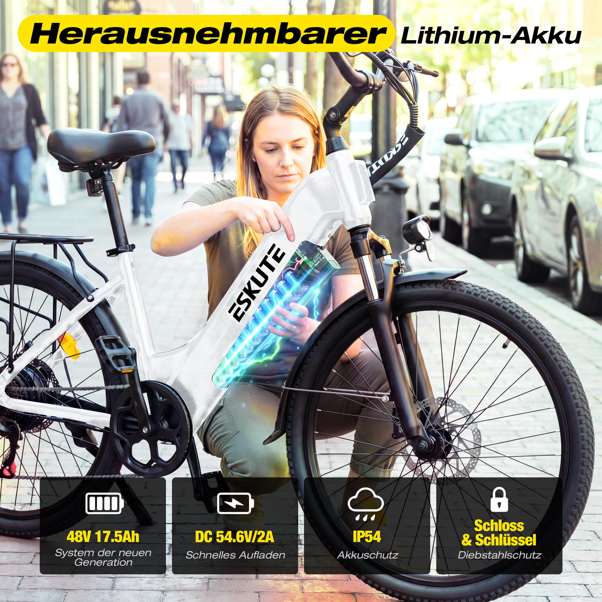 Voir la diapositive 6 : ESKUTE Vélo de ville électrique ESKUTE C202, Step-Through 26