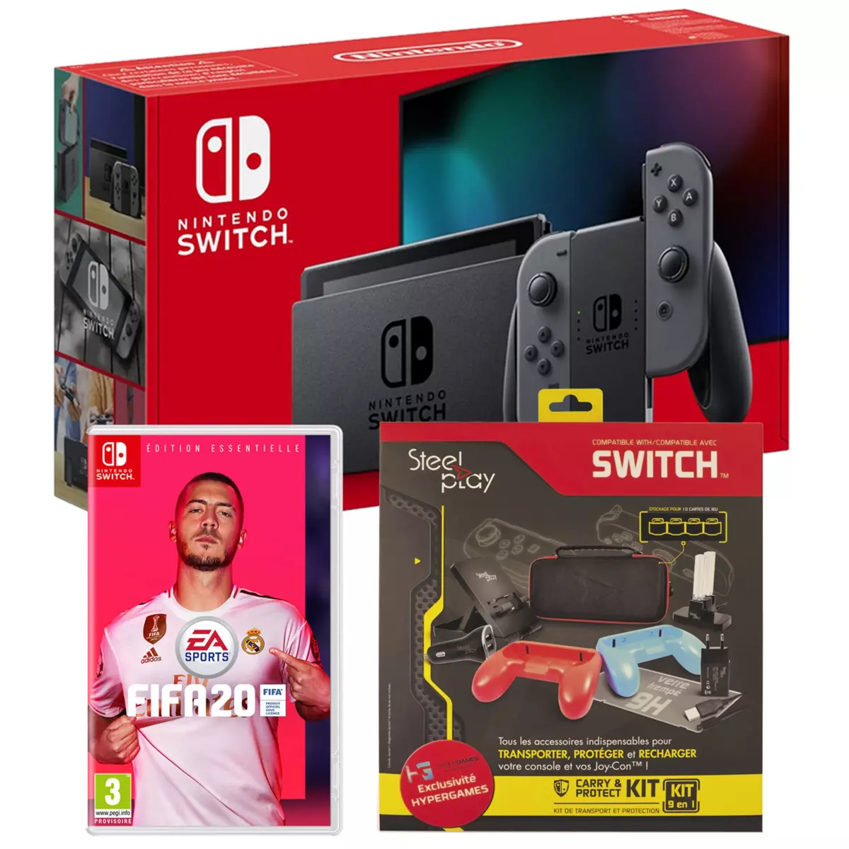 NINTENDO EXCLU WEB Console Nintendo Switch Grise + FIFA 20 + Pack Accessoires Exclusif Auchan