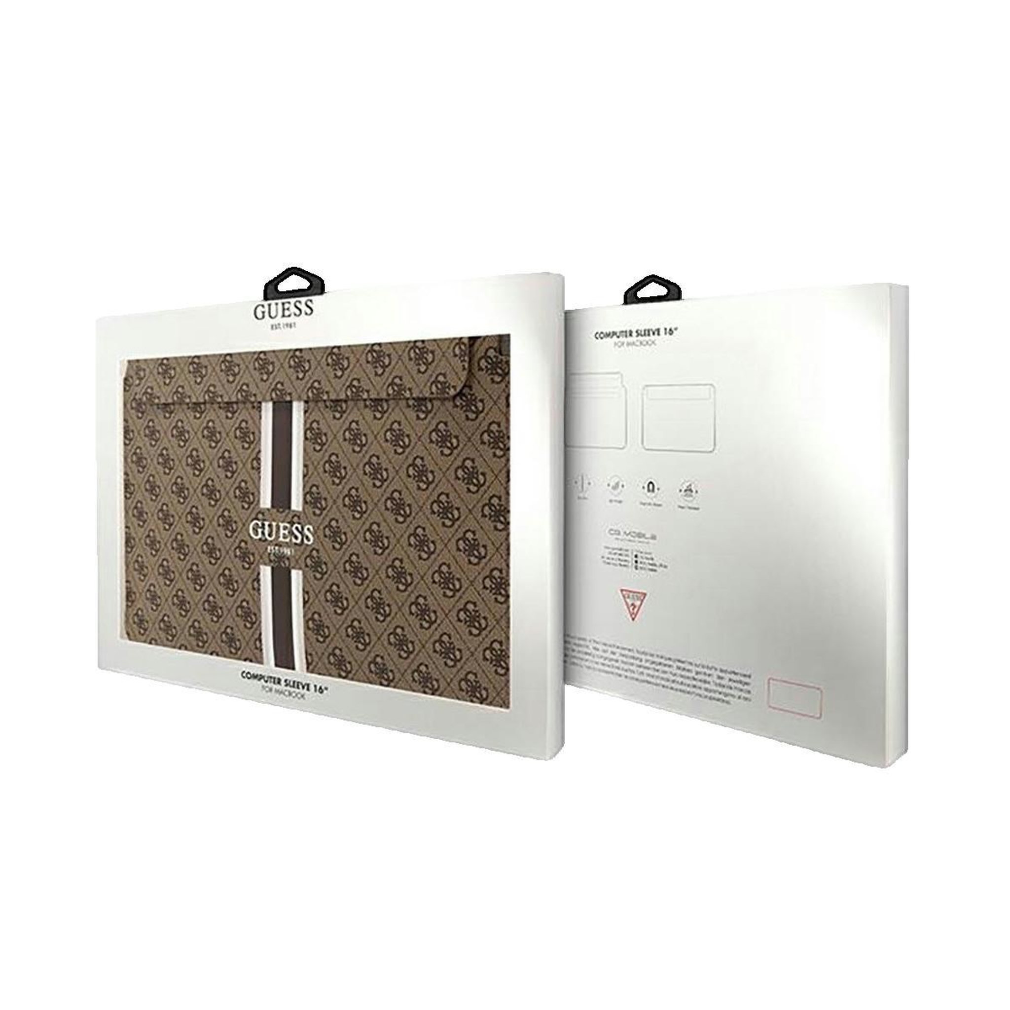 Voir la diapositive 2 : GUESS Housse ordinateur Guess 4G Printed Stripes marron cuir 16 pouces