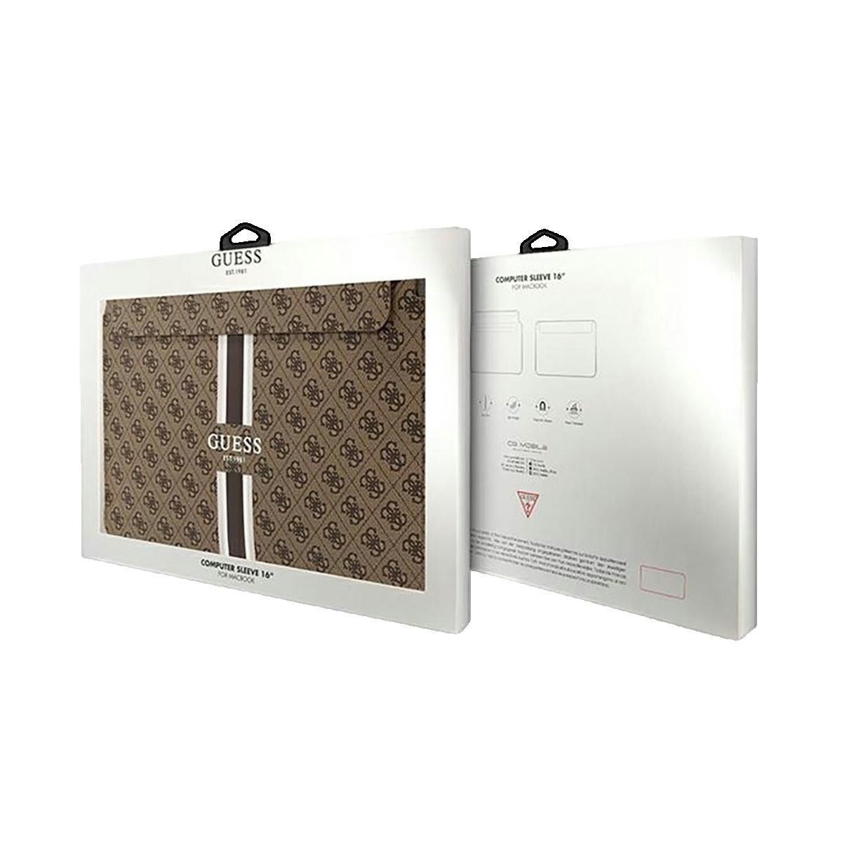 GUESS Housse ordinateur Guess 4G Printed Stripes marron cuir 16 pouces