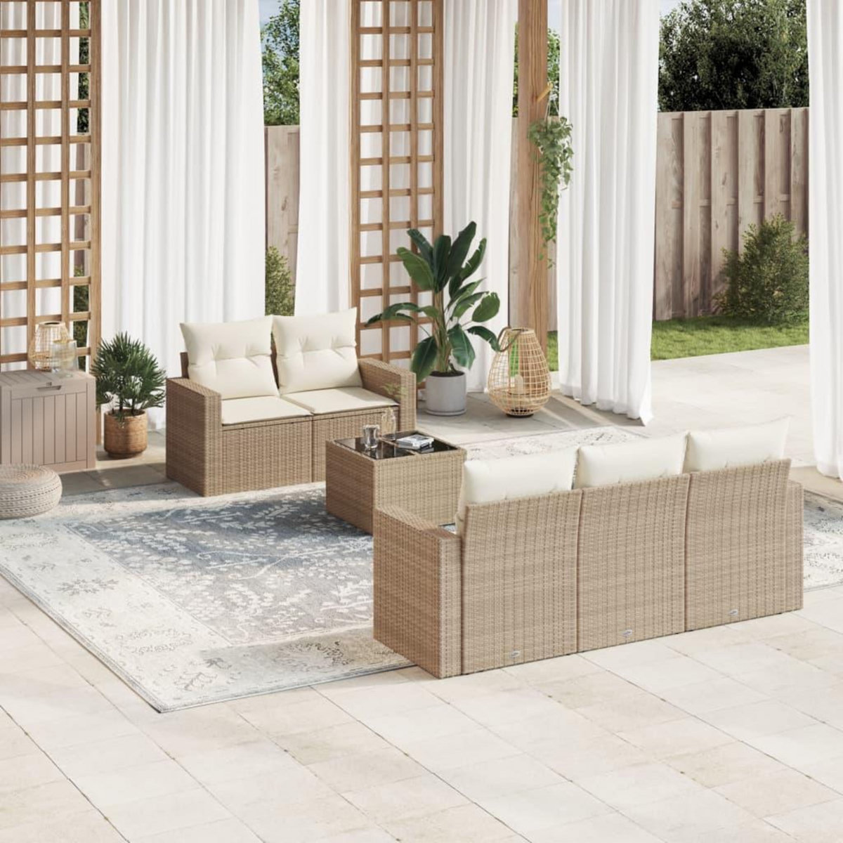 VIDAXL Salon de jardin avec coussins 6 pcs beige resine tressee