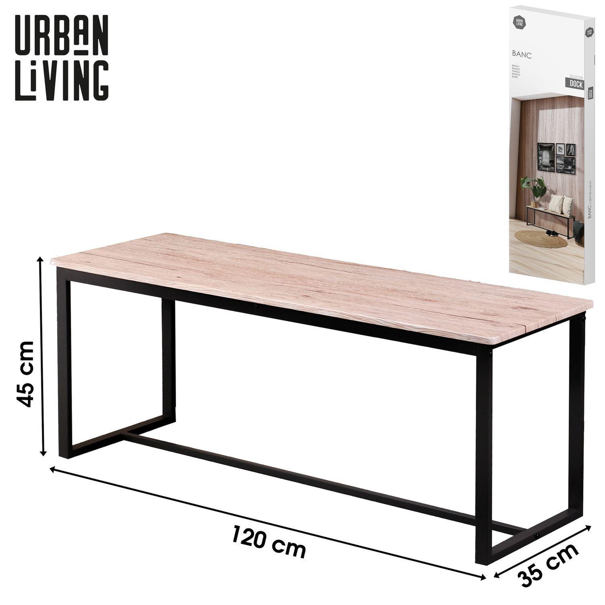 Voir la diapositive 3 : TOILINUX Banc d'intérieur dock en mdf et métal - h.45cm x l.120 cm - beige et noir