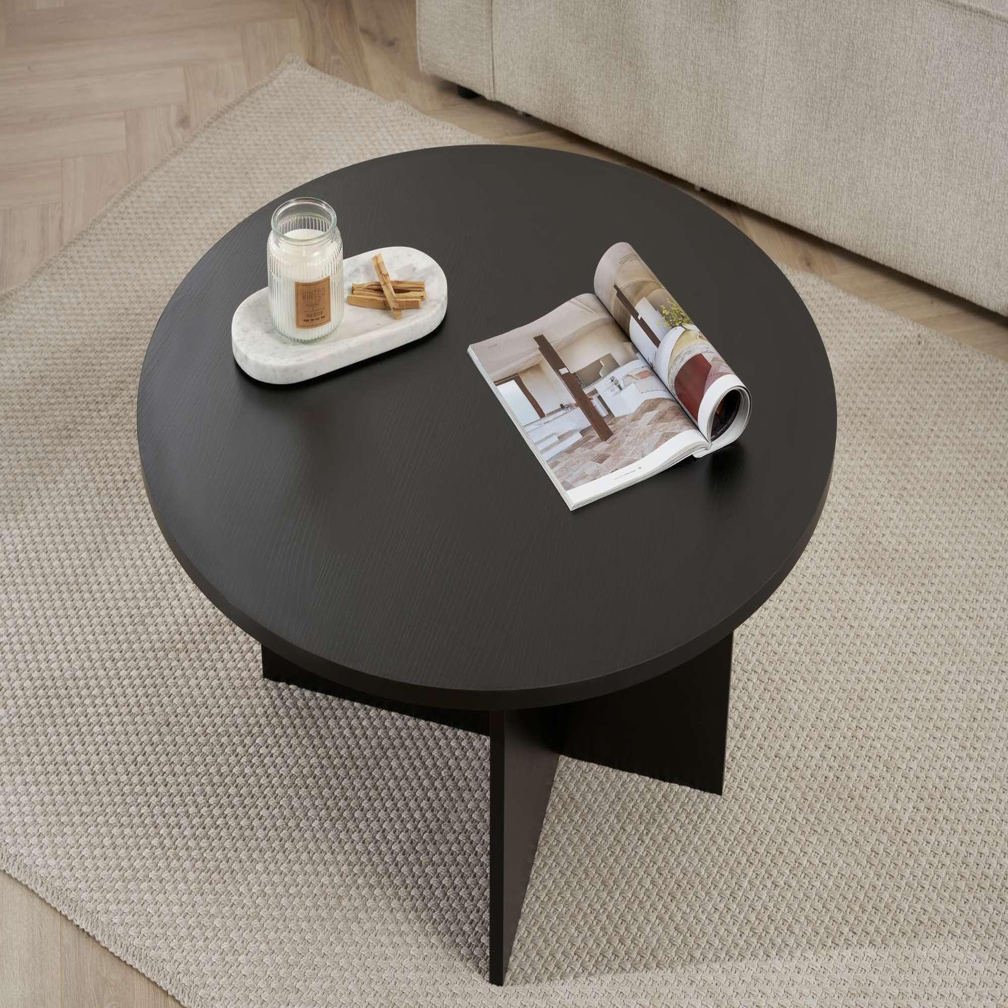 Voir la diapositive 4 : Habitat et Jardin Table basse en bois  soleil  - 90 x 90 x 40 cm - bois noir