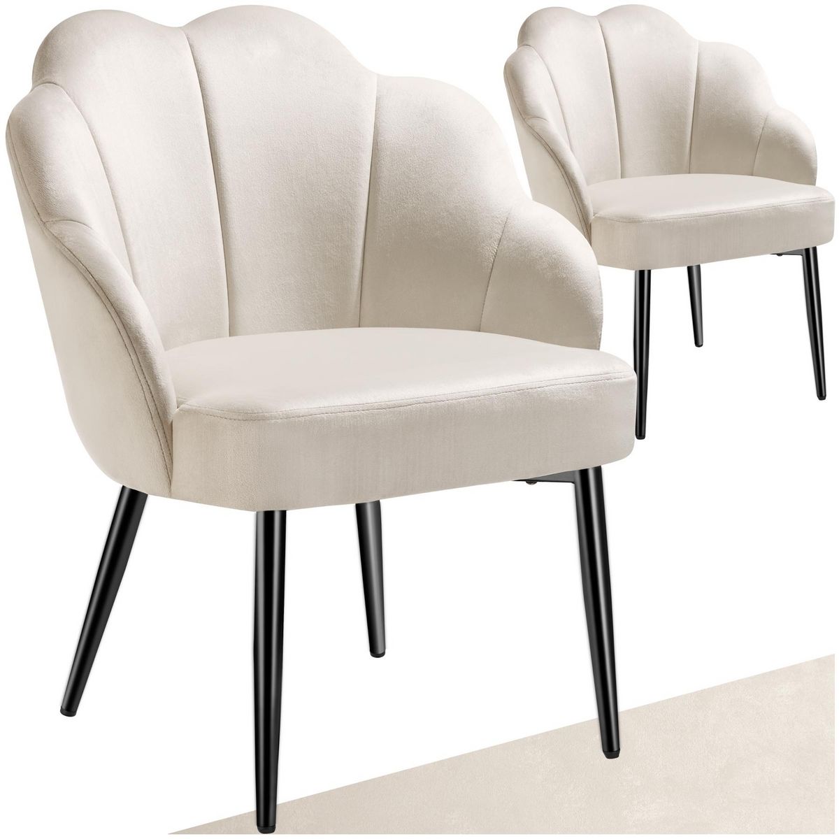tectake Fauteuil cocktail rembourré en velours crème/noir Lot de 2