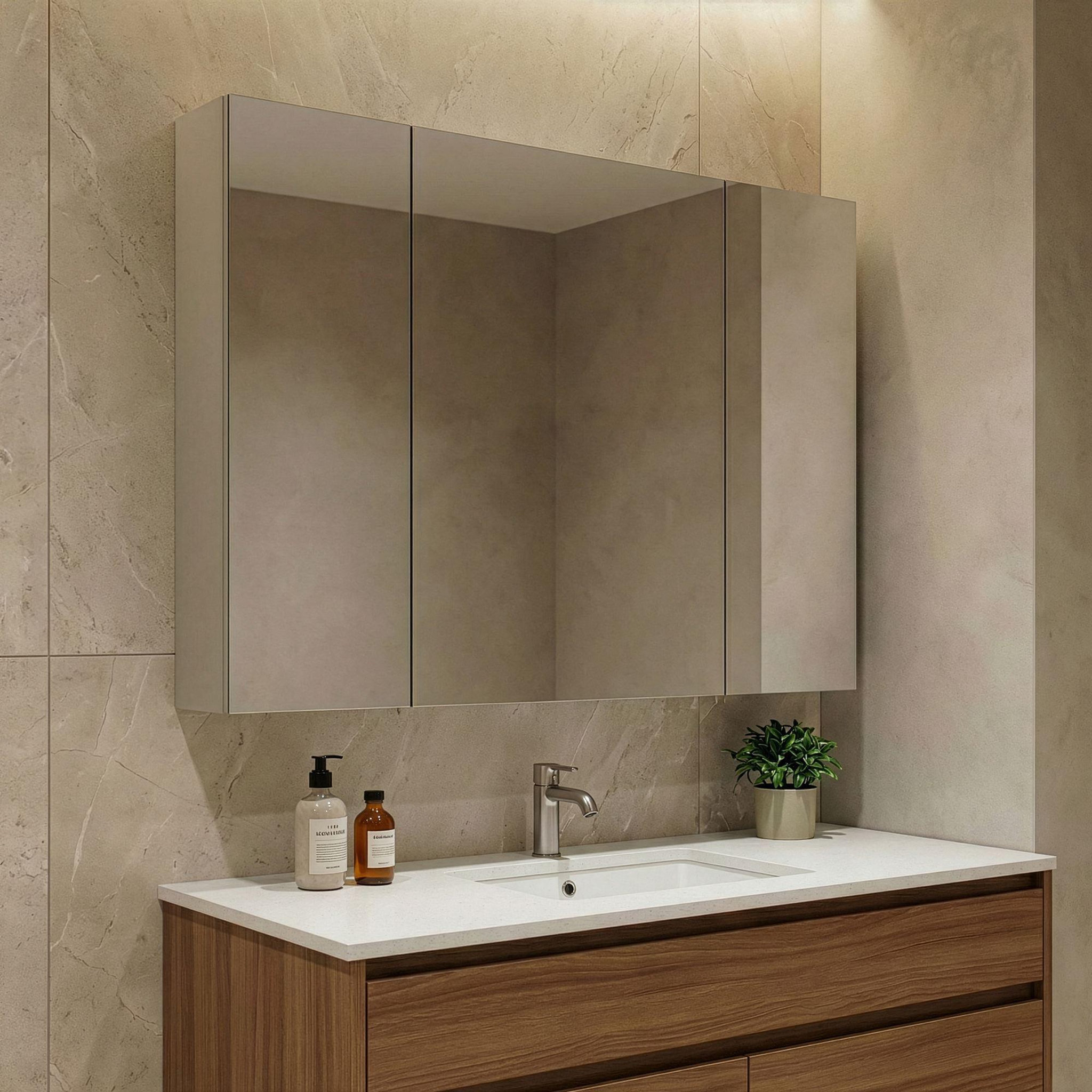 Voir la diapositive 2 : Habitat et Jardin Meuble Salle de Bain avec Miroir  Desna 100  - 97 x 16 x 66 cm - Sand