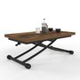 Voir la diapositive 1 : ID MARKET Table basse extensible relevable en table à manger URBANA plateau bois foncé effet vieilli pied noir design industriel