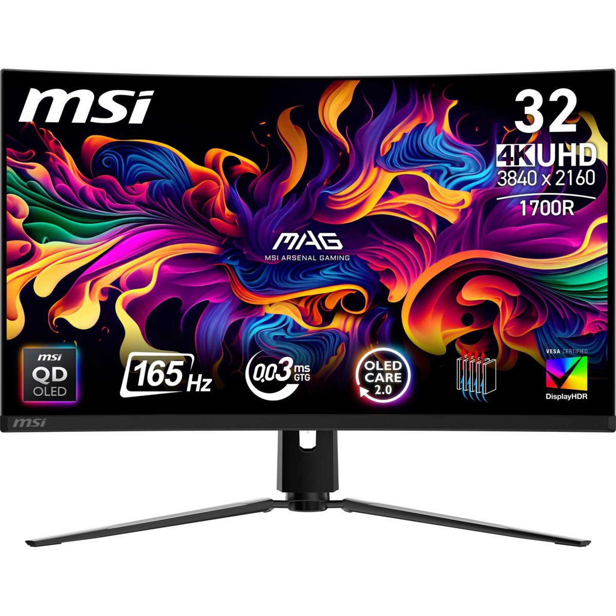 MSI Ecran pc gamer mag 321cup 32  incurvé 4k 165hz qd-oled hdr true black 400 hdmi 2.1 usb-c 15w