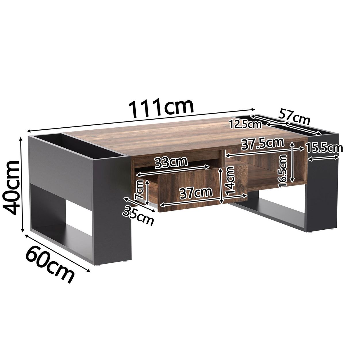 MERAX Table Basse 111 X 40 X 60 Cm Marron
