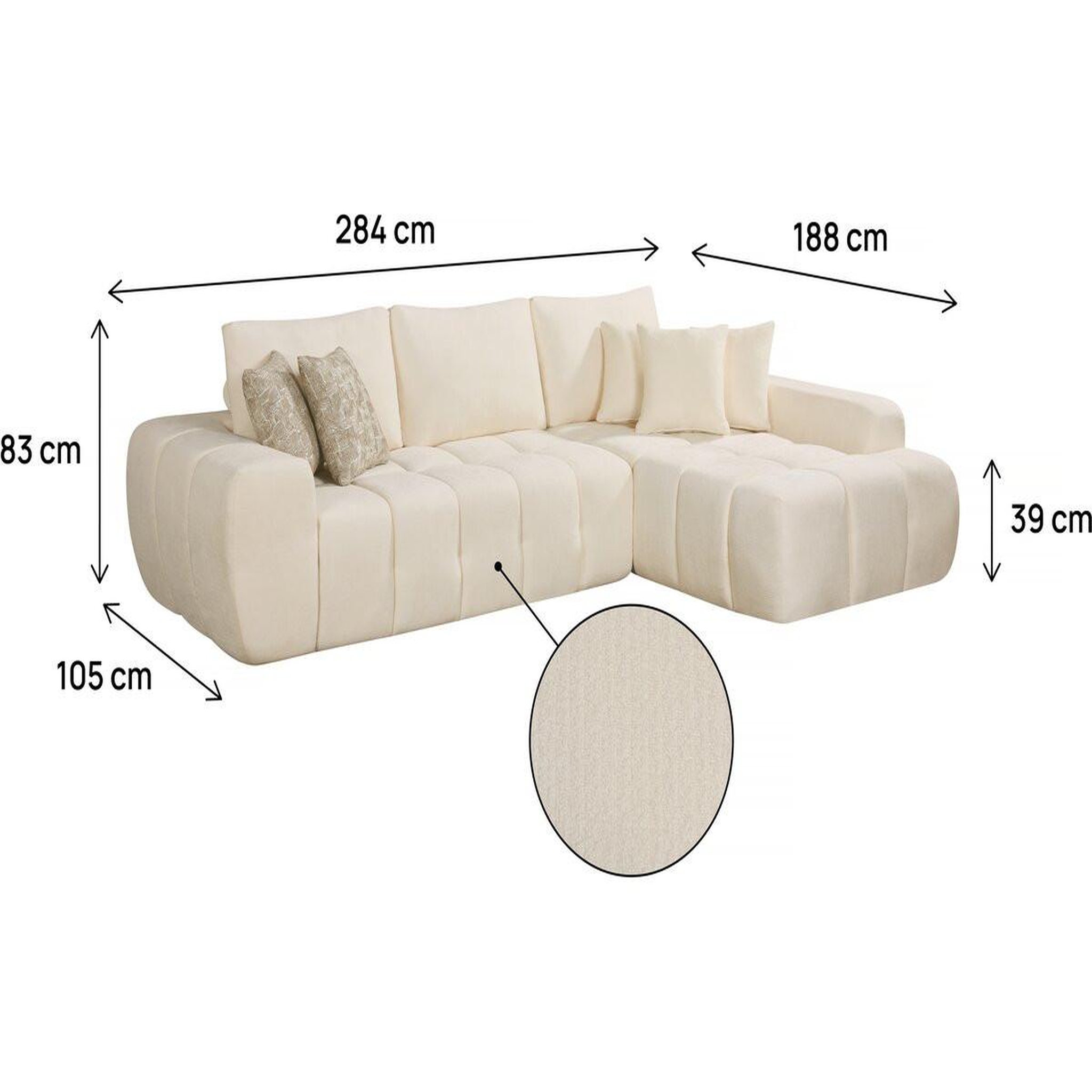 Voir la diapositive 3 : Habitat et Jardin Canapé d'angle droit en tissu style bubble  Sidonie  - 4 places - Beige