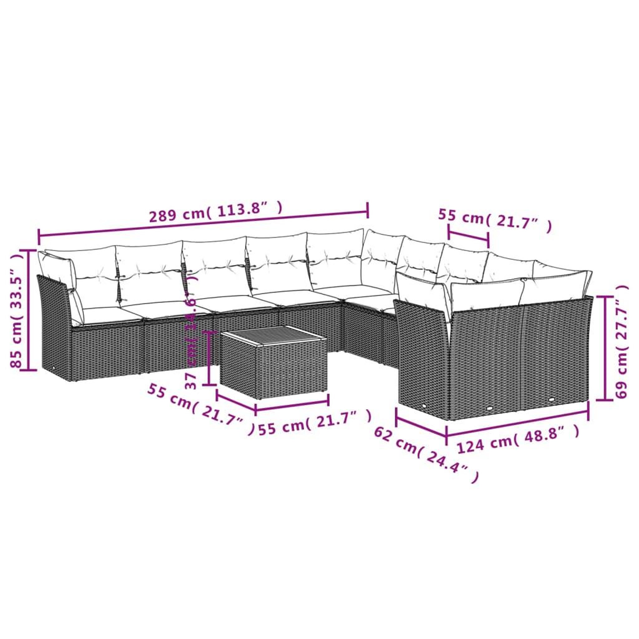 Voir la diapositive 6 : VIDAXL Salon de jardin 11 pcs avec coussins gris resine tressee