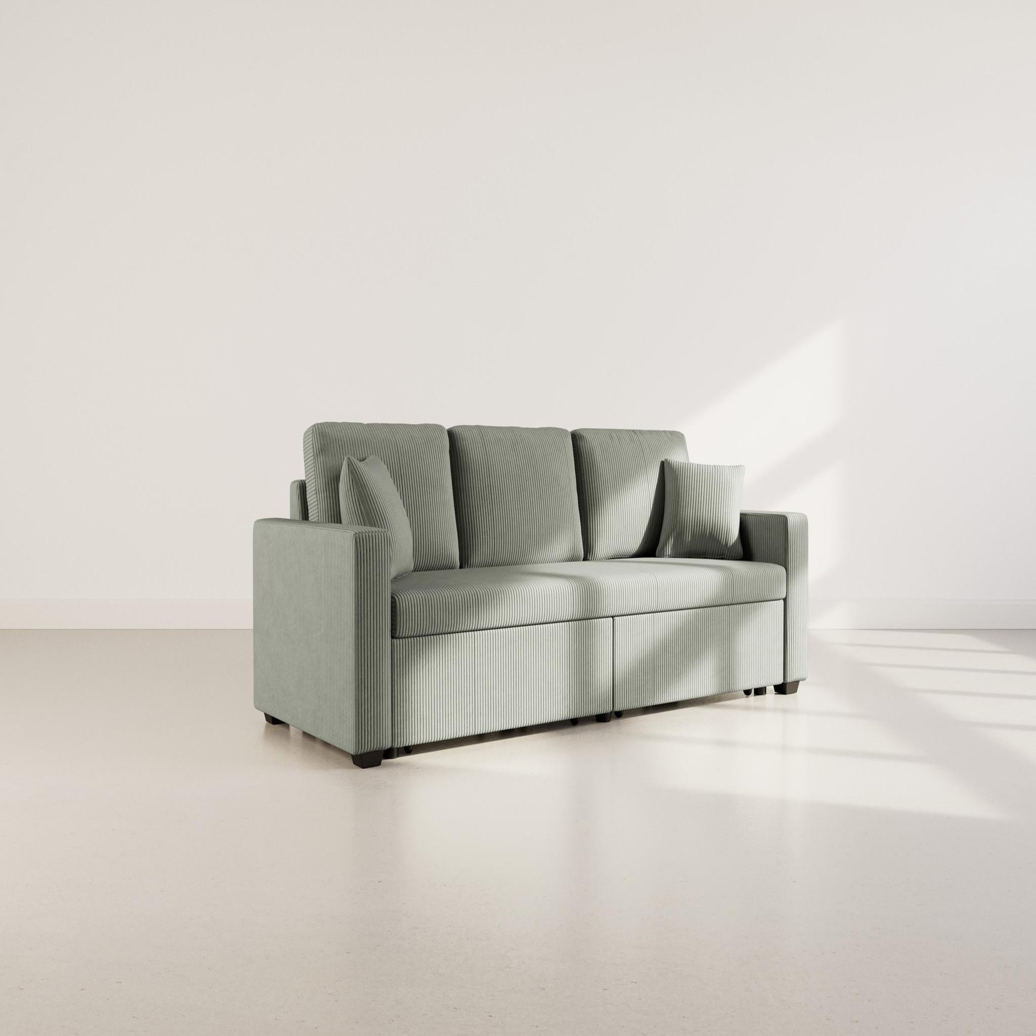 BEST MOBILIER Cyrus - canapé droit 3 places convertible en velours côtelé. Coloris disponibles : Vert, Beige