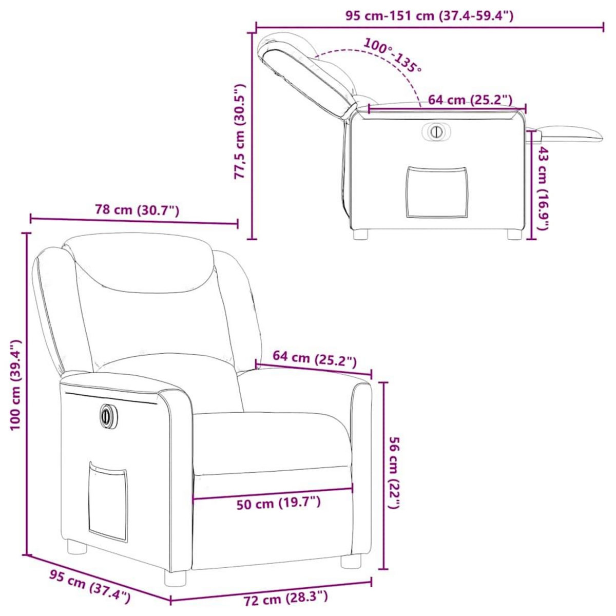 VIDAXL Fauteuil inclinable electrique Marron Tissu