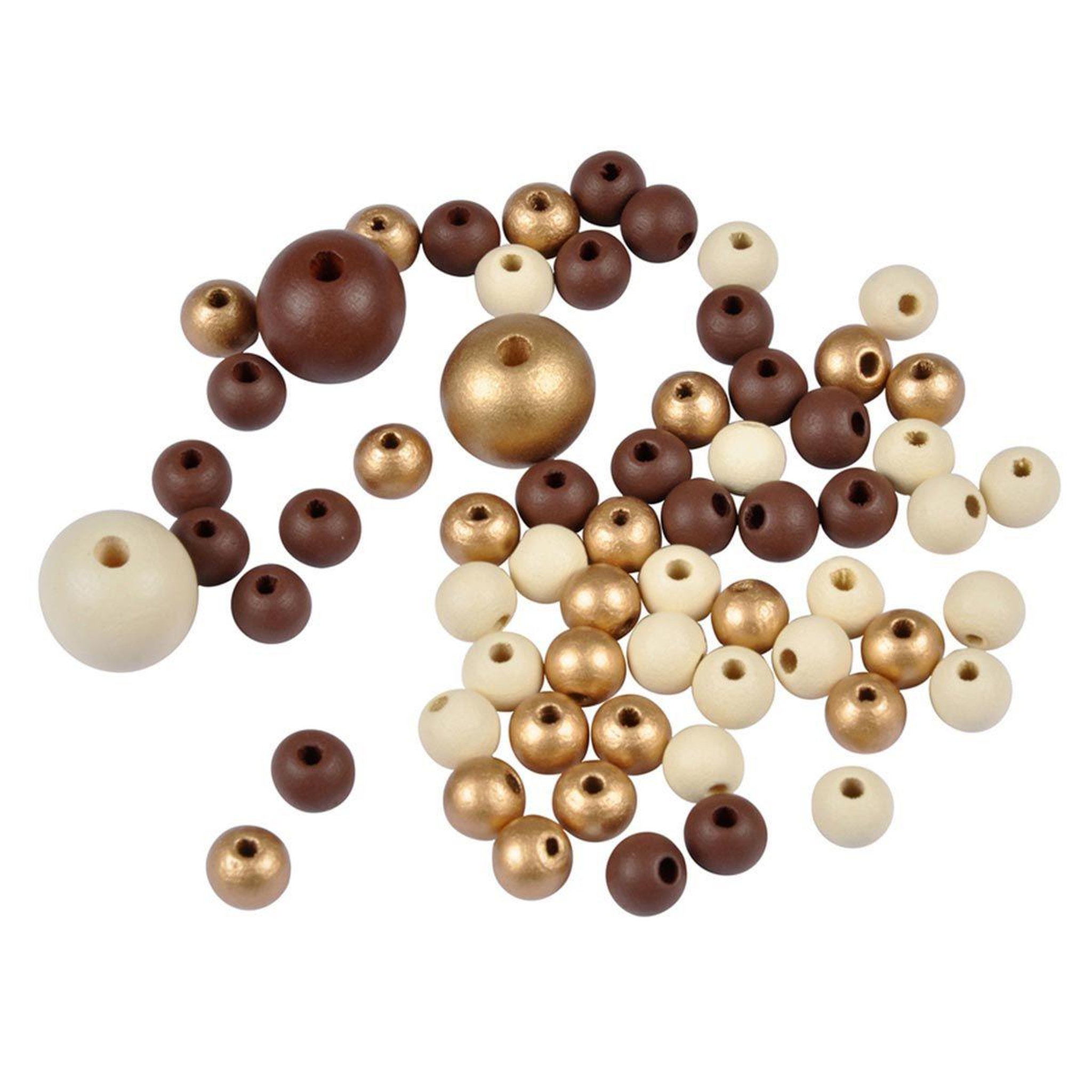 Voir la diapositive 1 : HOMEA Lot de 63 Perles Rondes  Bois  1-2cm Beige & Or