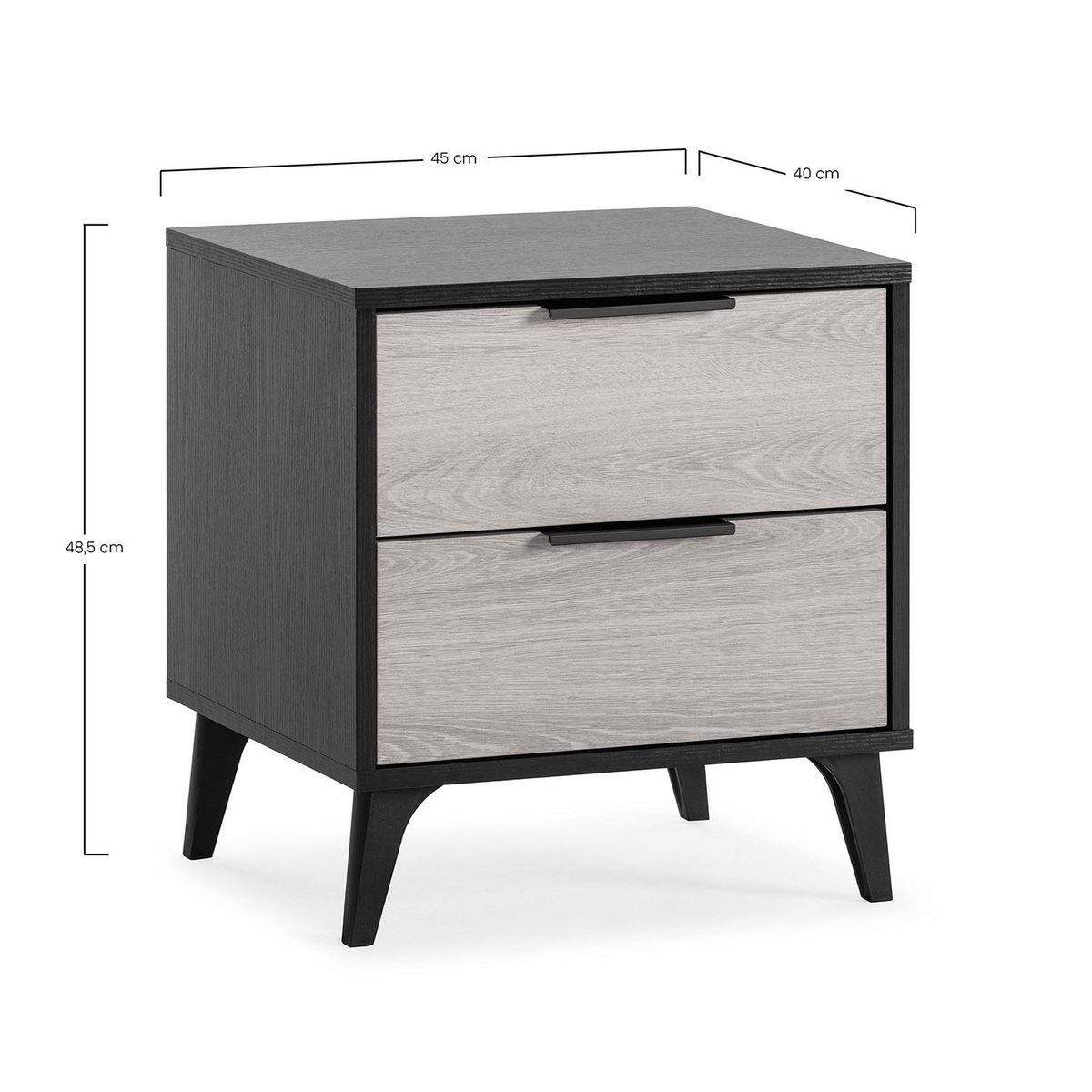 VS VENTA-STOCK Table de chevet Kalma 2 tiroirs couleur noir/chêne