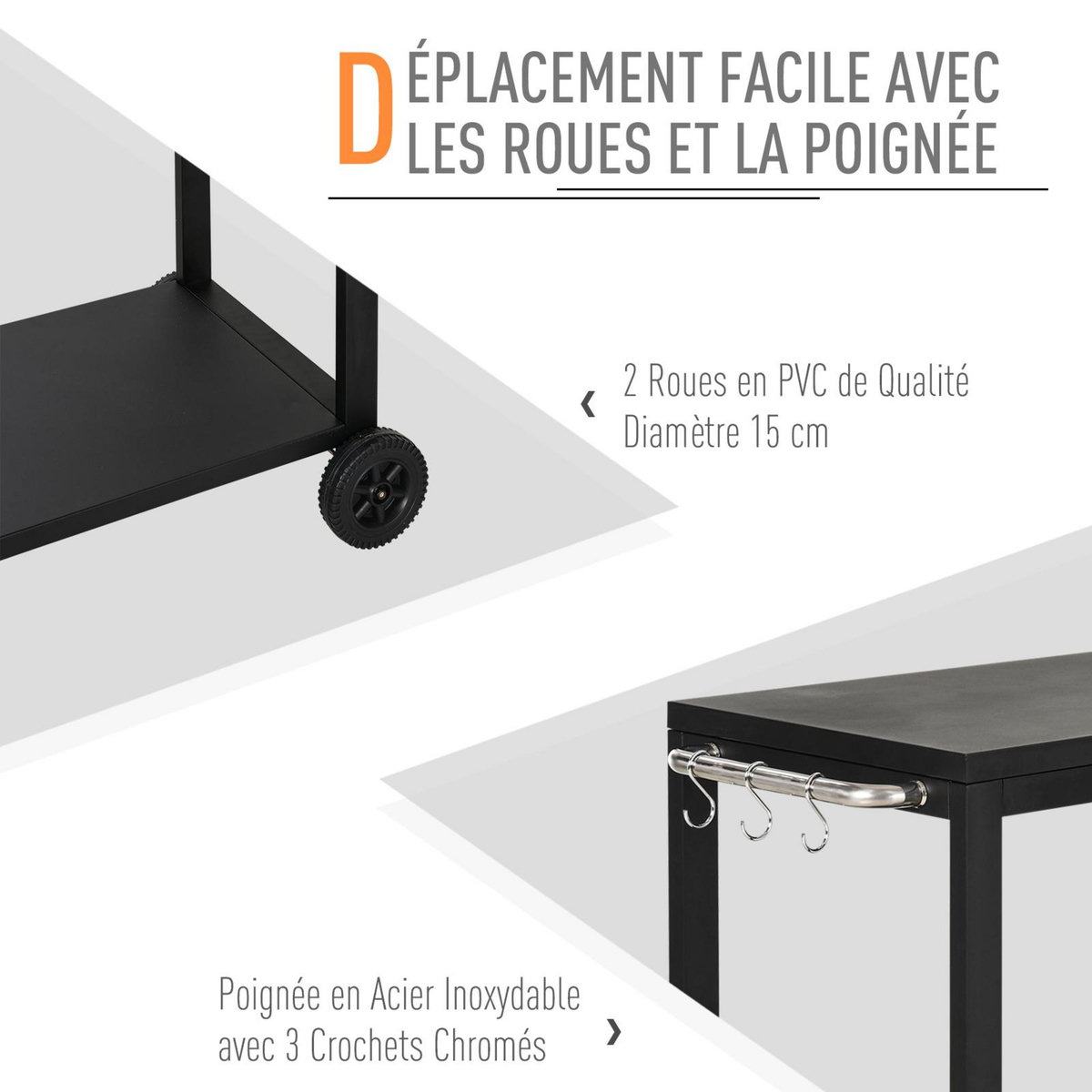 HOMCOM Desserte de jardin - desserte pour plancha - chariot de service à roulettes multi-rangements acier noir