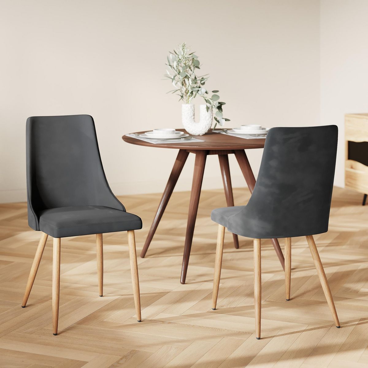 Rendez vous déco Lot de 2 chaises en velours gris - Vinni