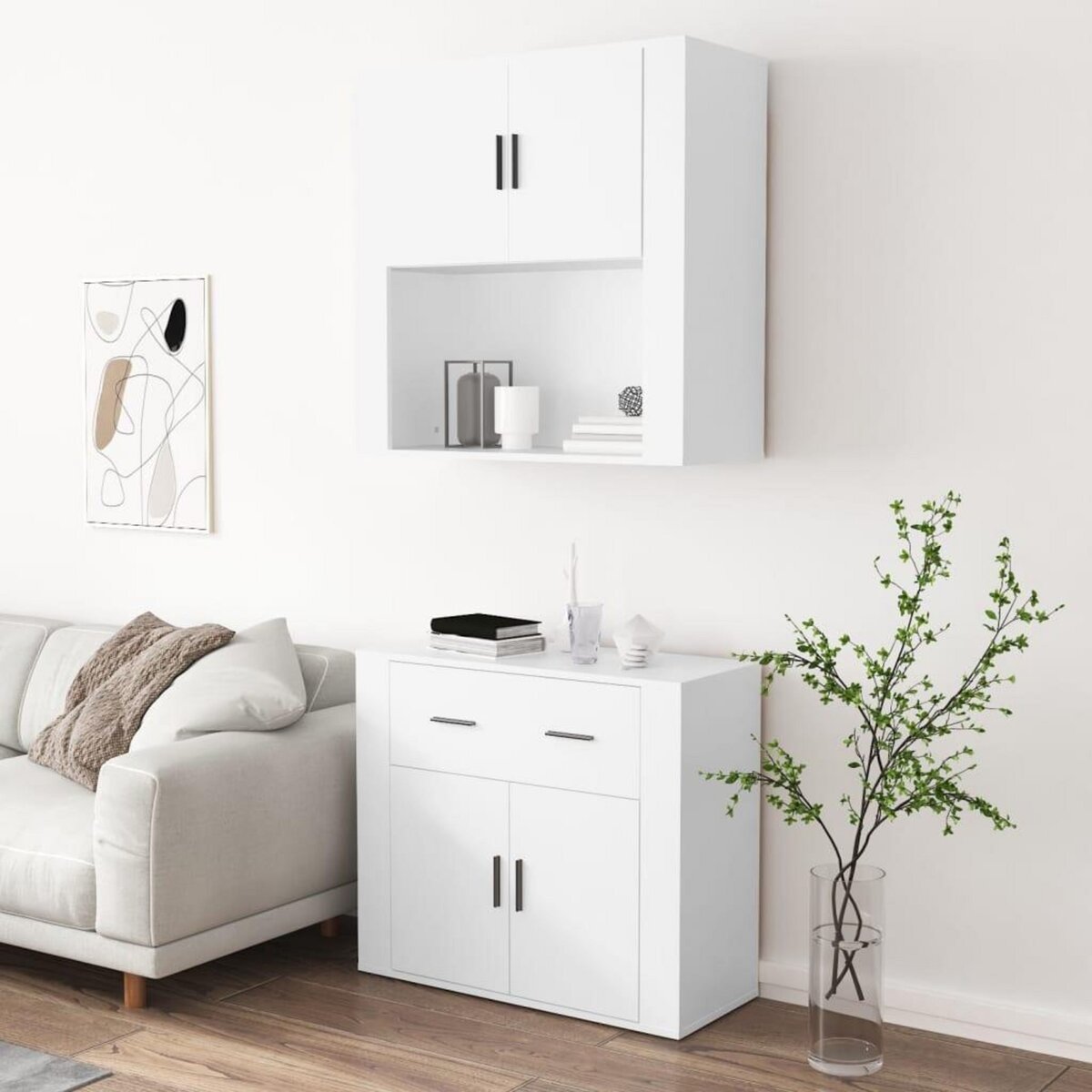 VIDAXL Buffet haut Blanc Bois d'ingenierie
