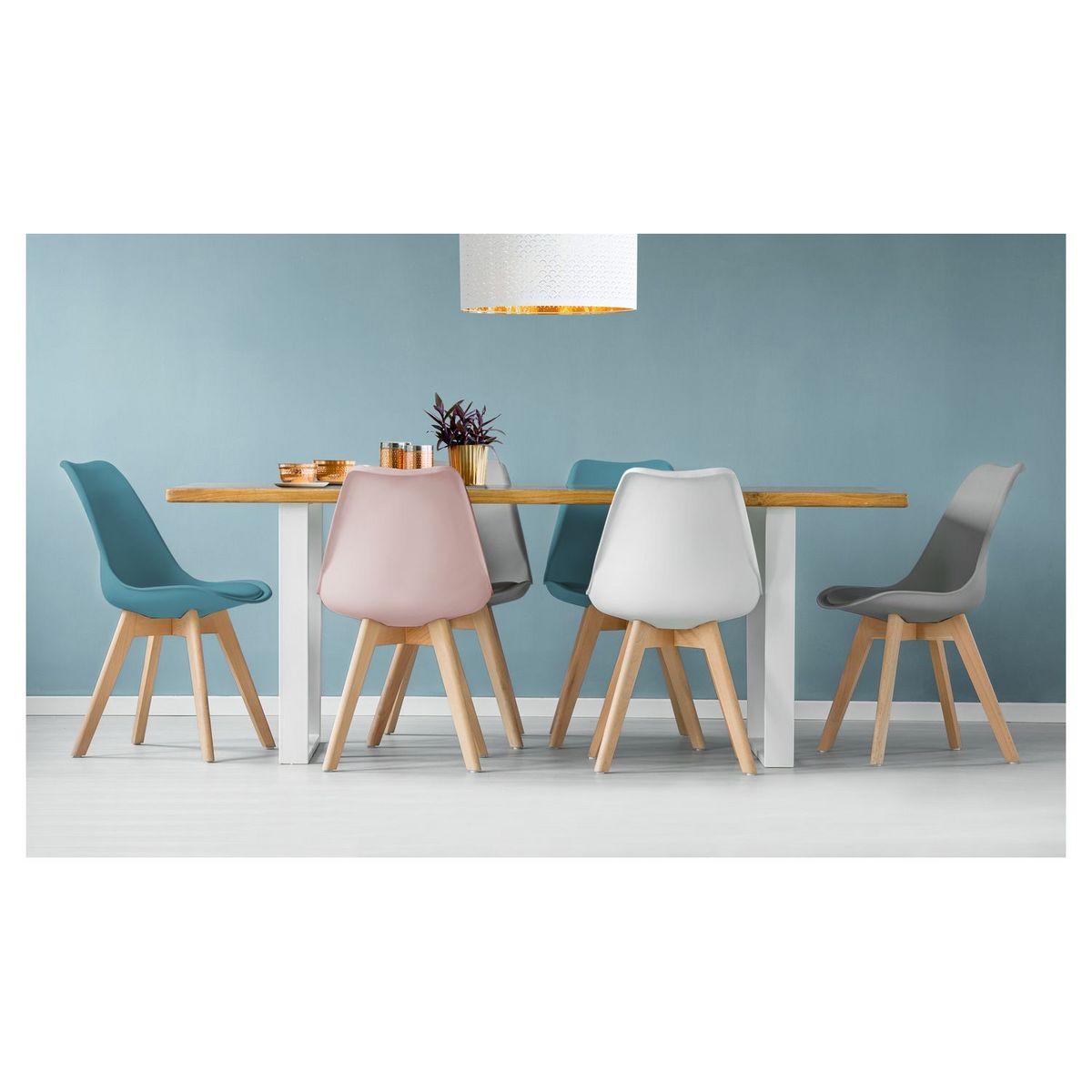 Lot de 6 chaises mix couleurs style scandinave pieds bois massif ODDA