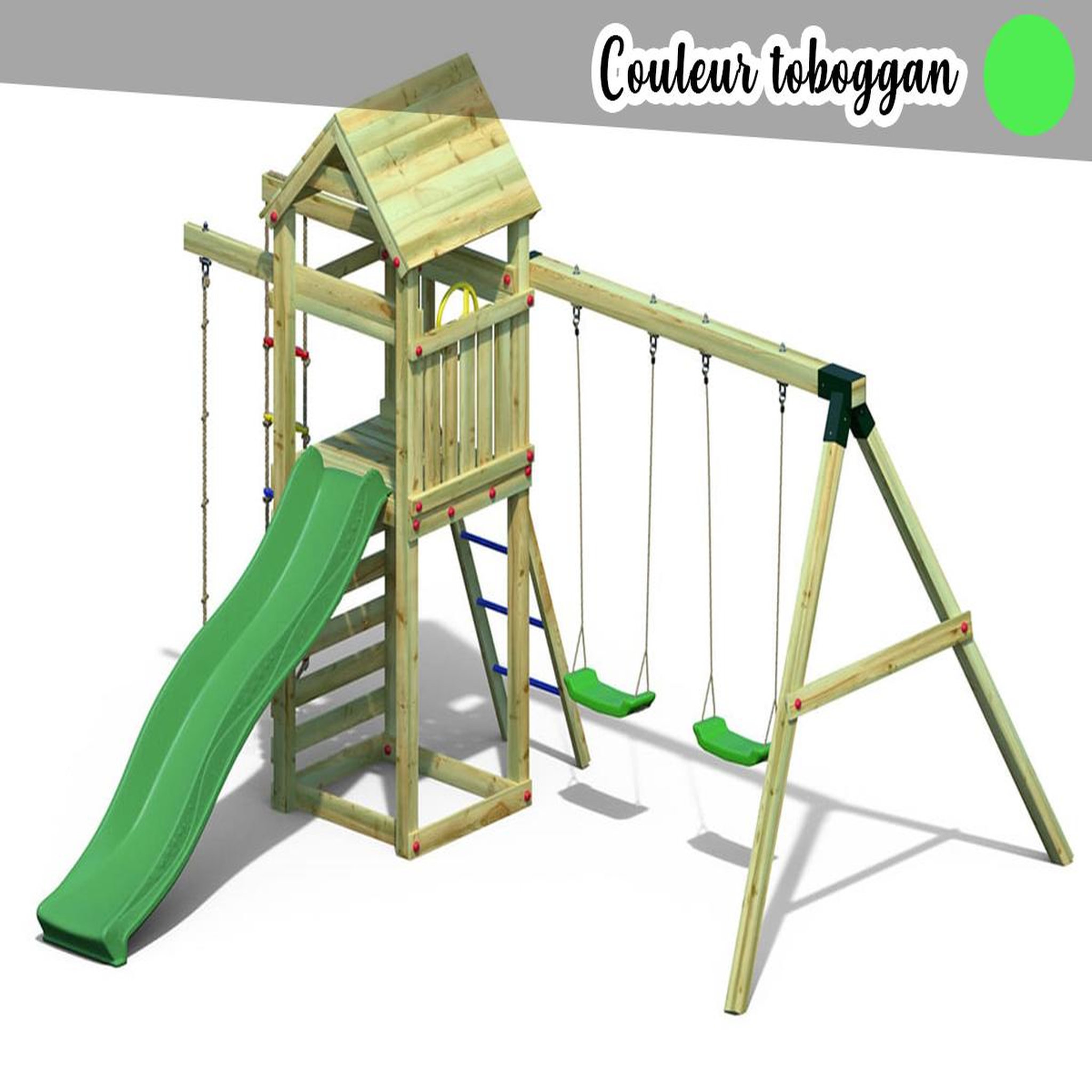 Fungoo Aire de jeux Gaia avec balançoire double - Toboggan Vert - Fungoo