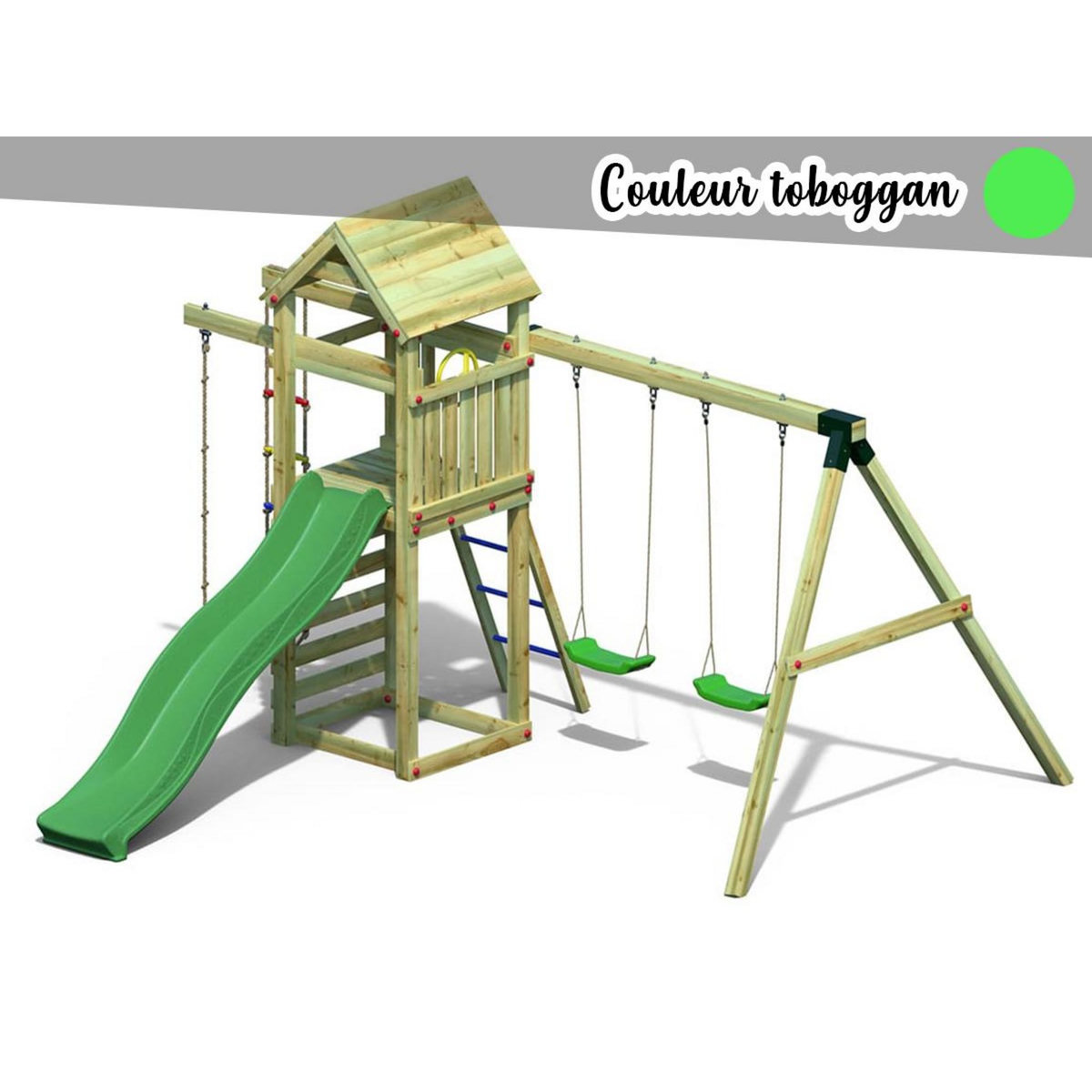 Fungoo Aire de jeux Gaia avec balançoire double - Toboggan Vert - Fungoo