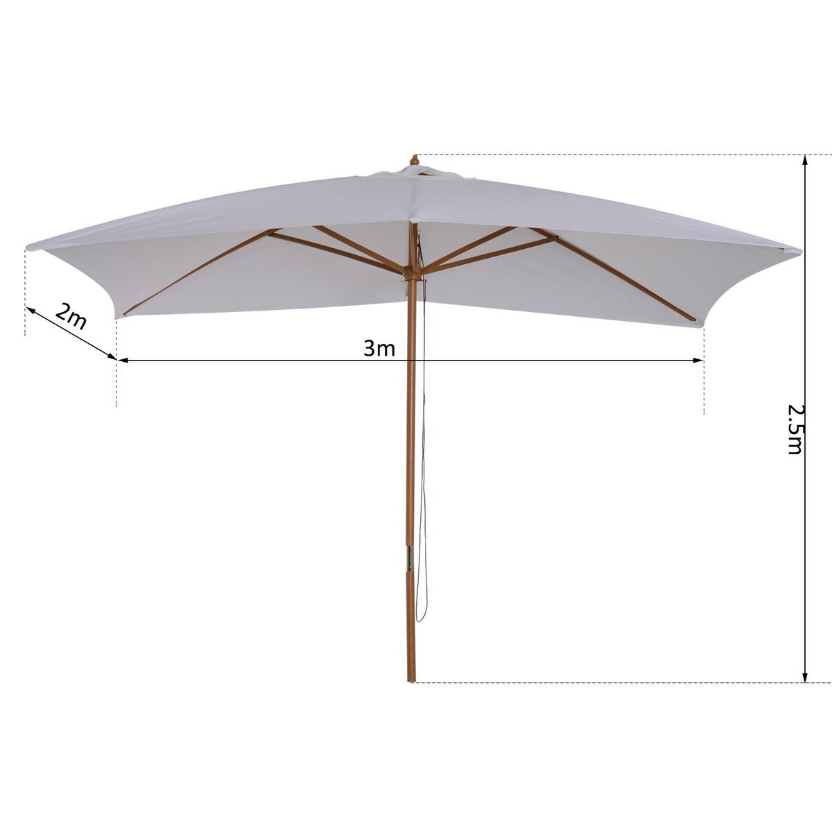 OUTSUNNY Parasol droit rectangulaire de jardin grande taille dim. 3L x 2l x 2,5H m blanc