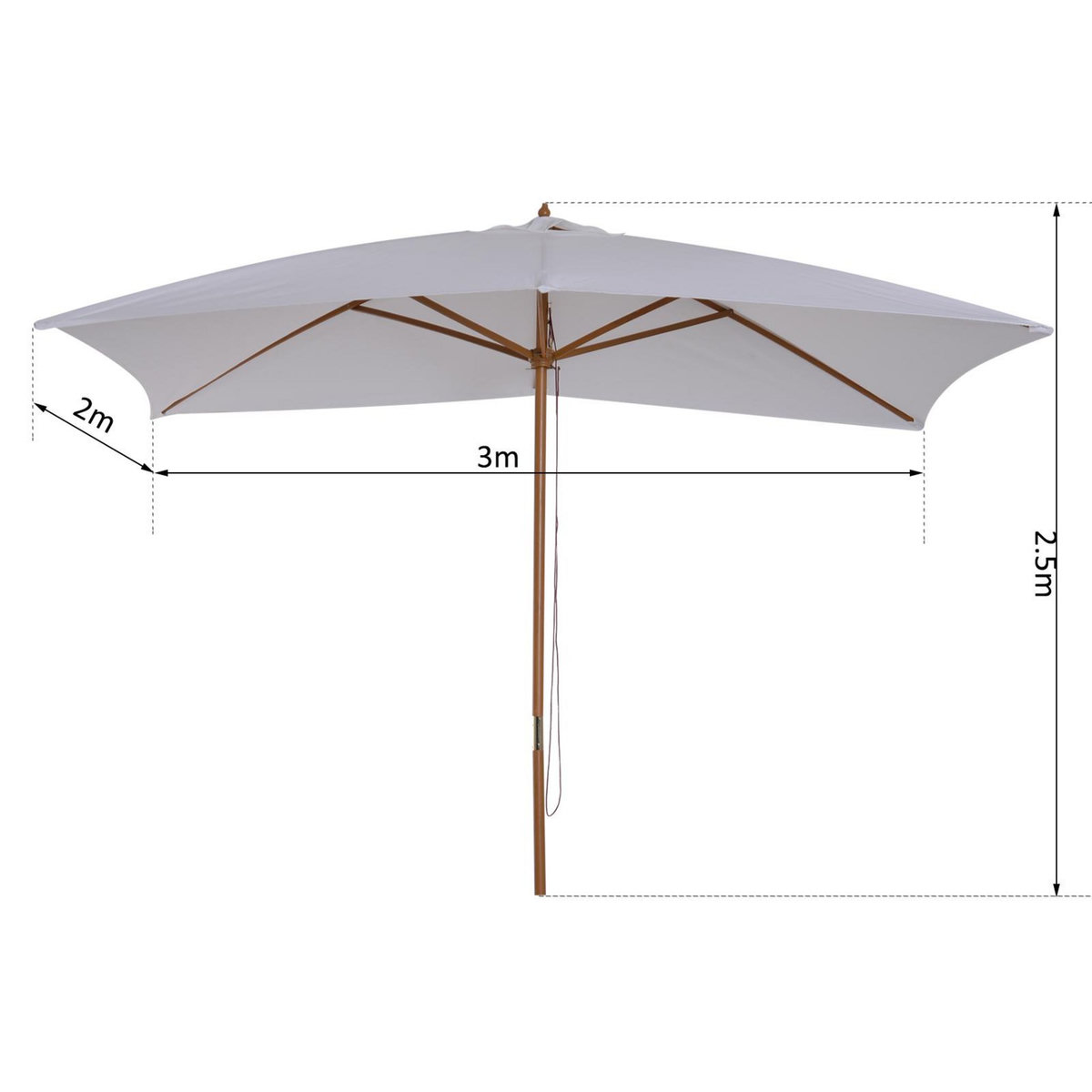 OUTSUNNY Parasol droit rectangulaire de jardin grande taille dim. 3L x 2l x 2,5H m blanc