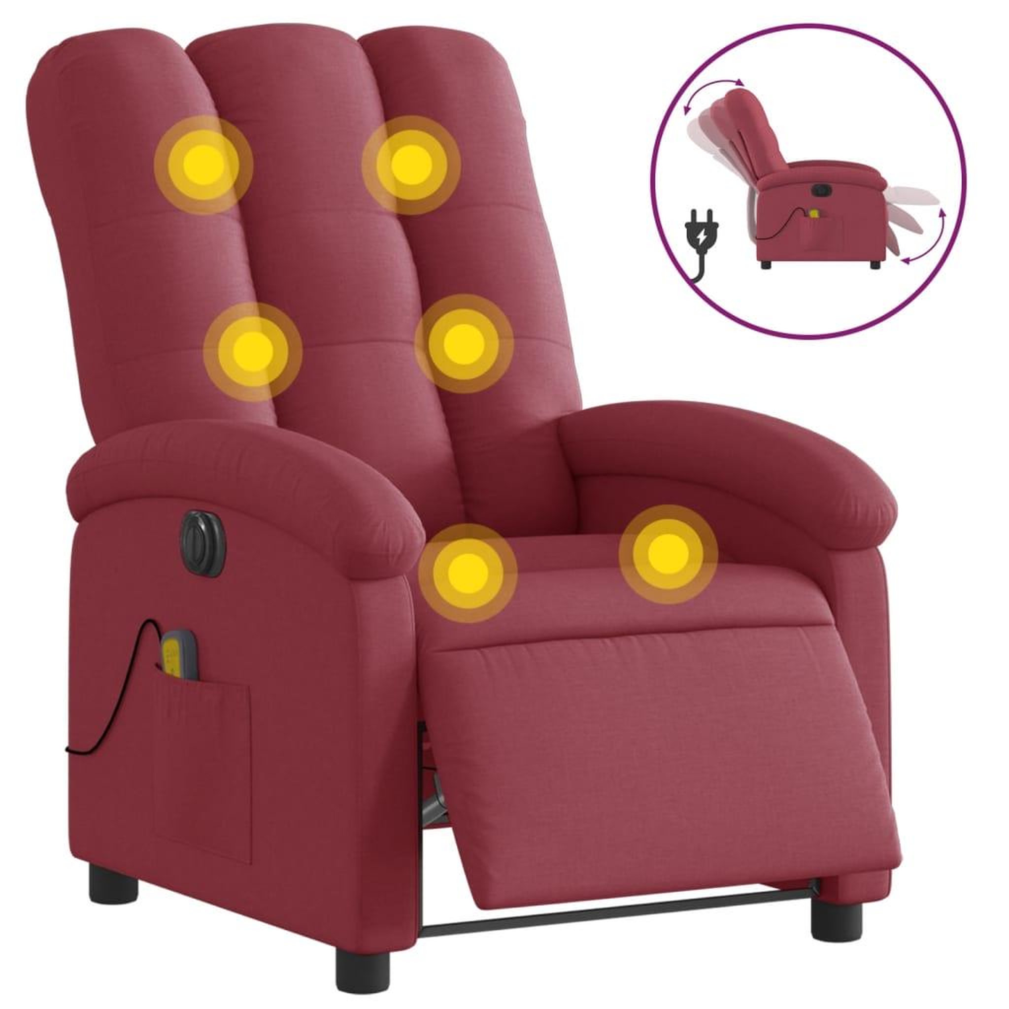 Voir la diapositive 2 : VIDAXL Fauteuil de massage inclinable electrique Rouge bordeaux Tissu