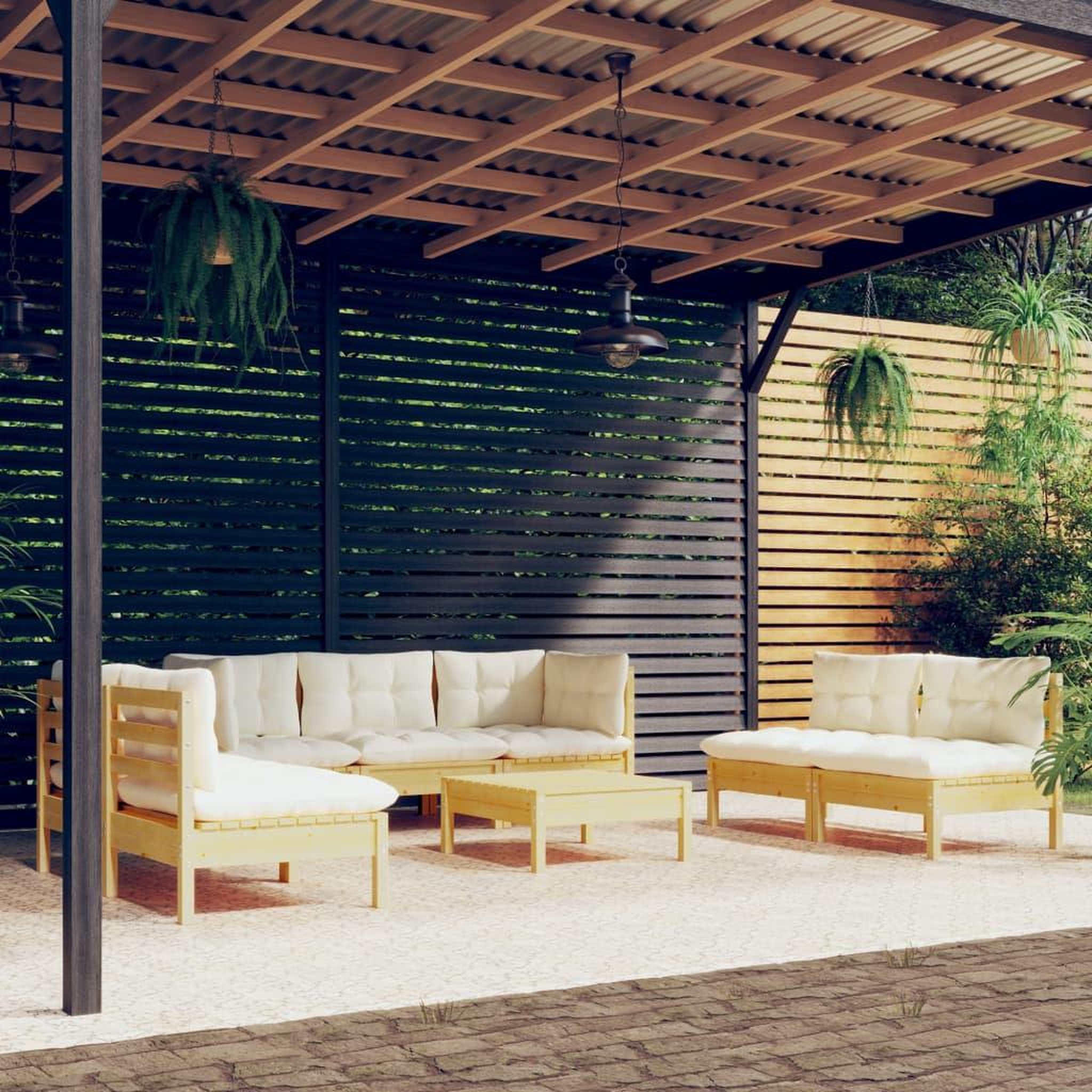 Voir la diapositive 1 : VIDAXL Salon de jardin 8 pcs avec coussins creme Bois de pin massif
