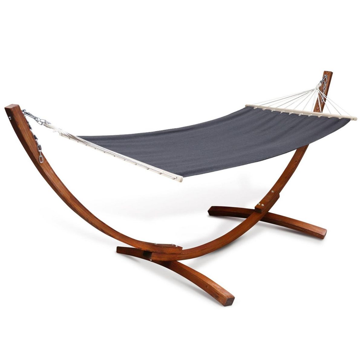 ID MARKET Hamac XL avec support bois et toile gris anthracite