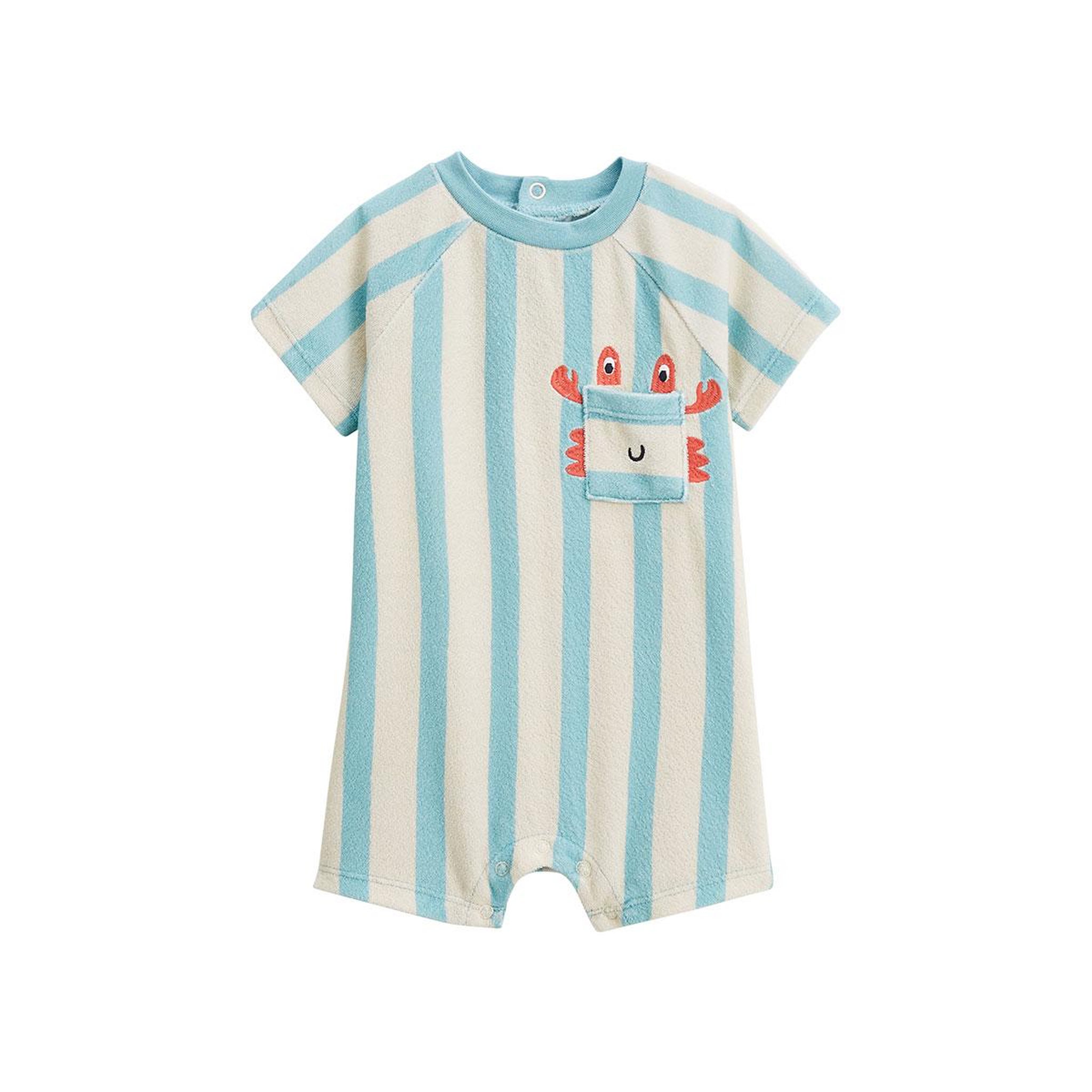 Petit Béguin Barboteuse bébé en éponge cayo coco. Coloris disponibles : Bleu