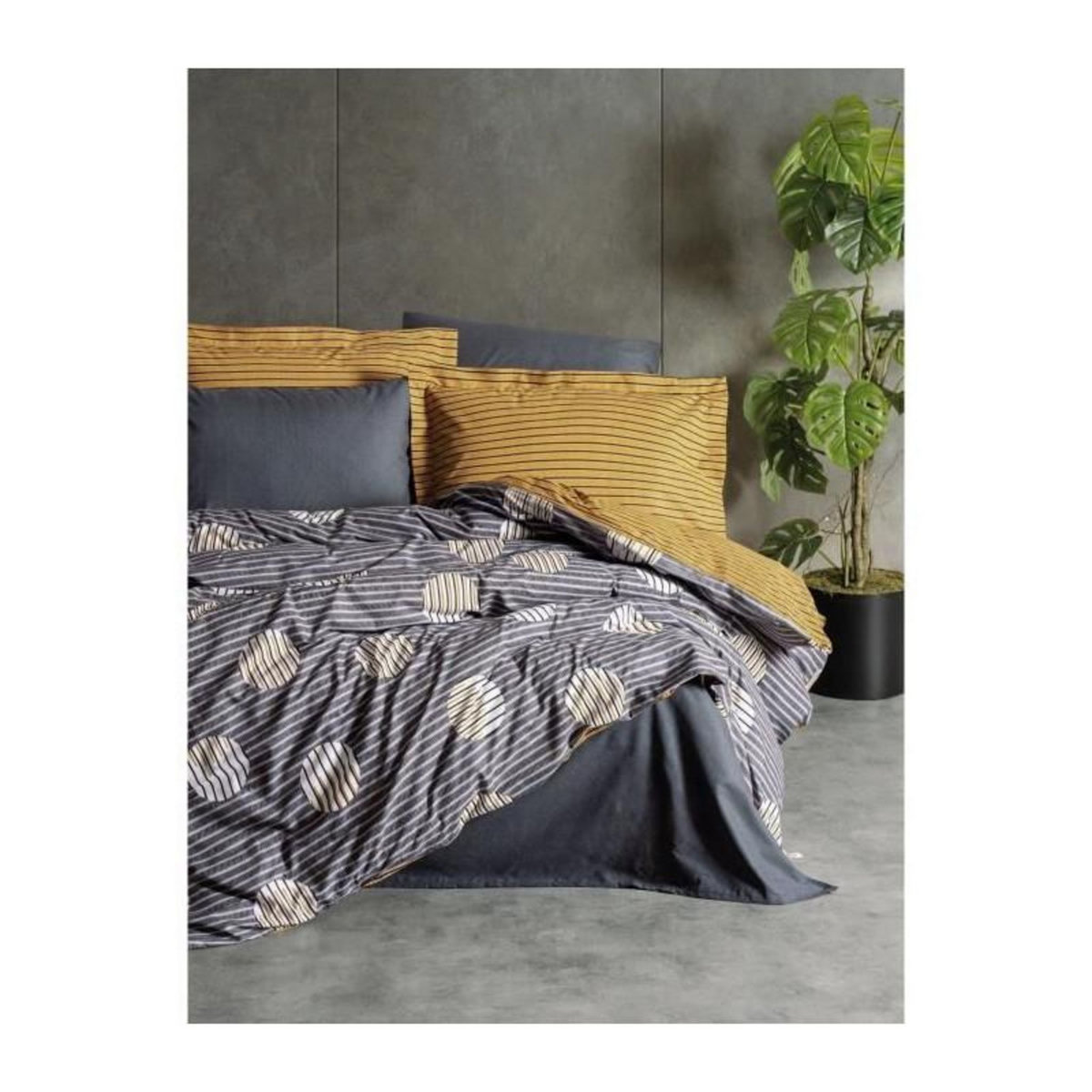 GENERIQUE Parure de lit - 129CTN64634 - 1 housse de couette 220 x 240 cm + 2 taies d'oreiller 60 x 60 cm - 100% coton ranforcé - Gris