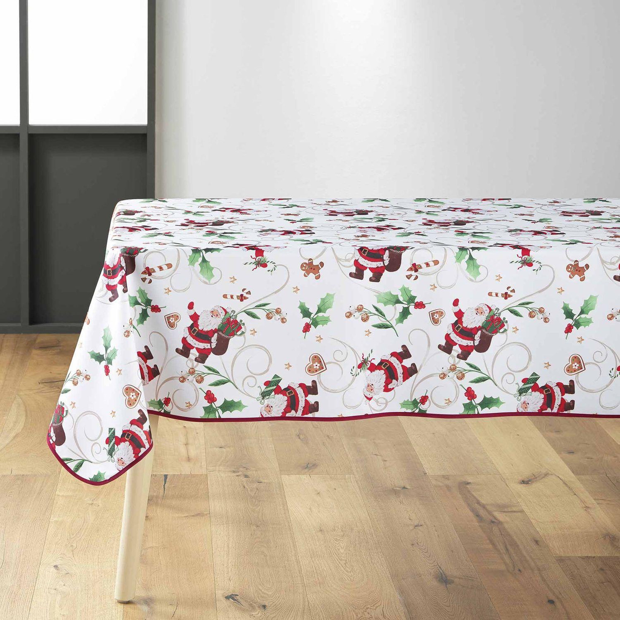 Voir la diapositive 6 : Douceur d'Intérieur Nappe rectangulaire antitache et infroissable père noël - 150 x 240 cm - blanc et rouge