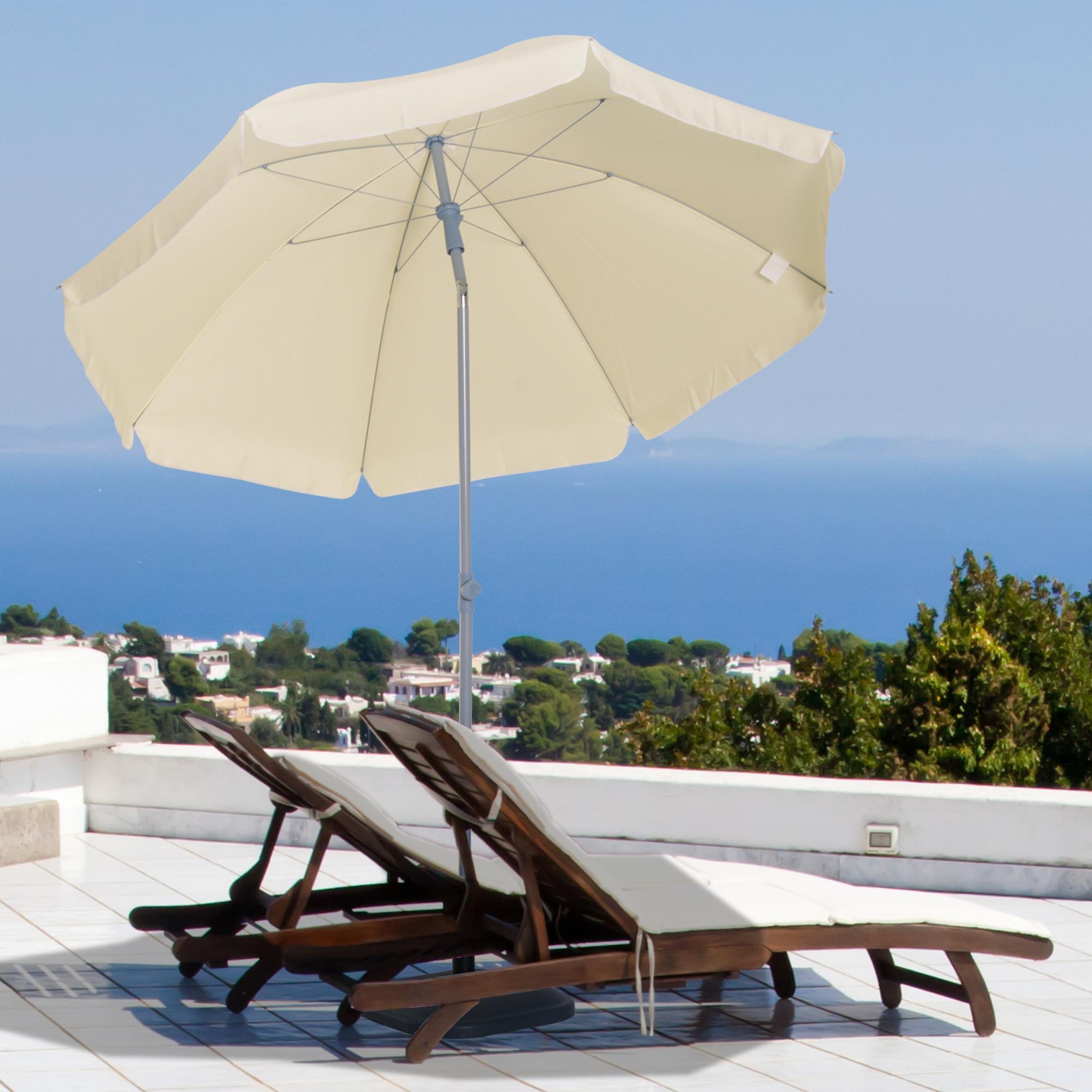 Voir la diapositive 2 : OUTSUNNY Parasol inclinable octogonal de jardin Ø 2,2 x 2,3 H m métal polyester crème