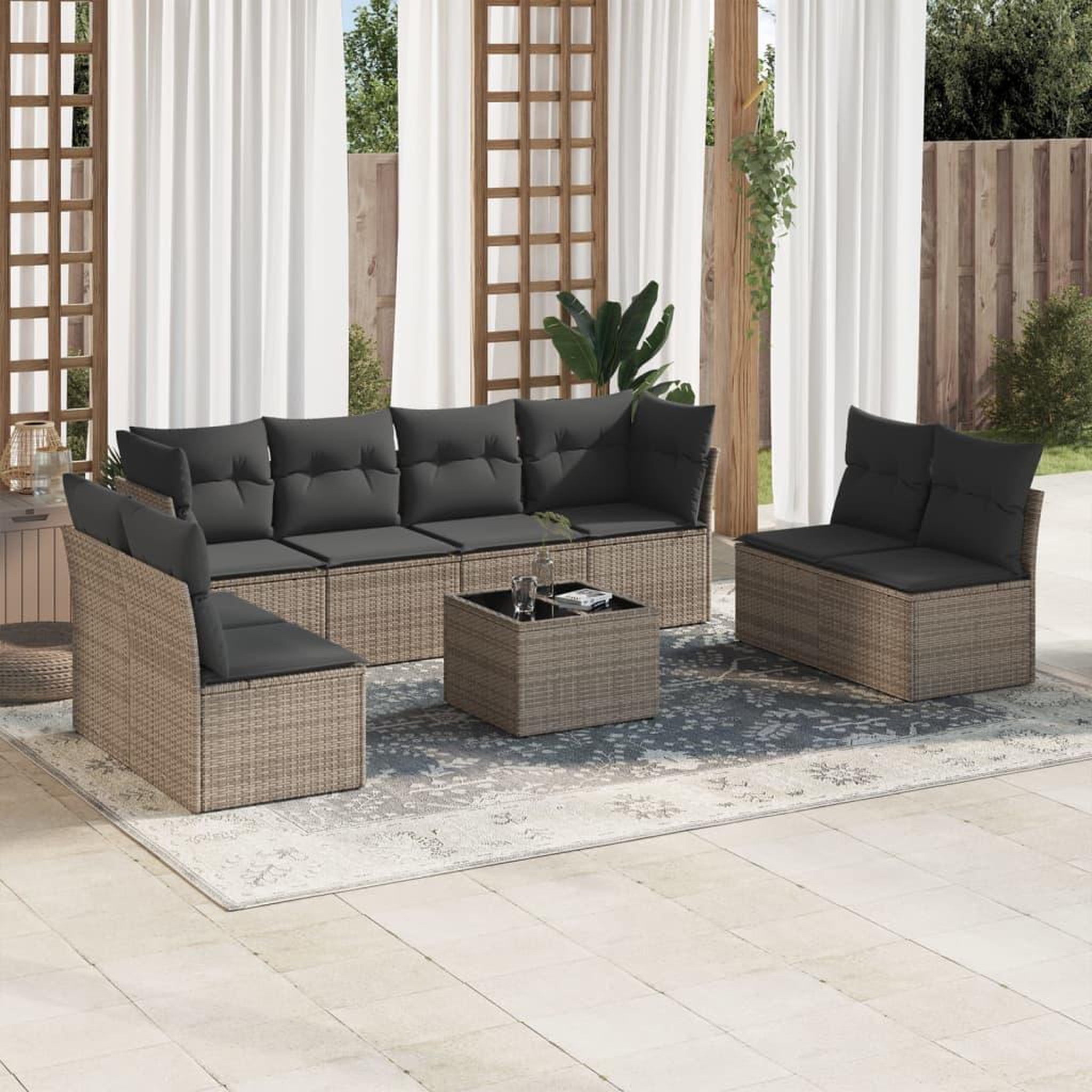 VIDAXL Salon de jardin 9 pcs avec coussins gris resine tressee