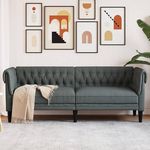 VIDAXL Canape Chesterfield 3 places gris fonce tissu