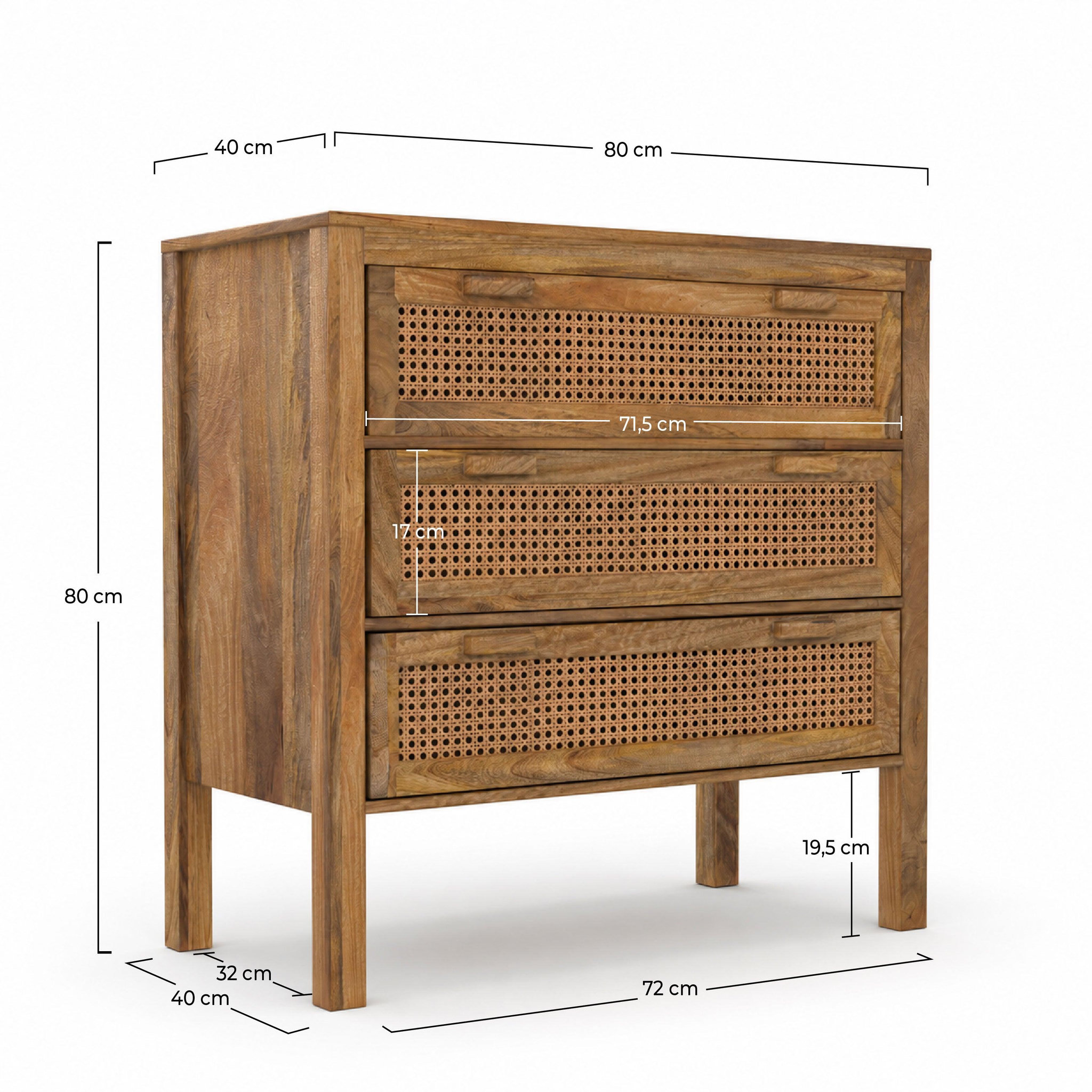 Voir la diapositive 4 : MAISON PAVANE Commode en bois de manguier et cannage 3 tiroirs-tiki