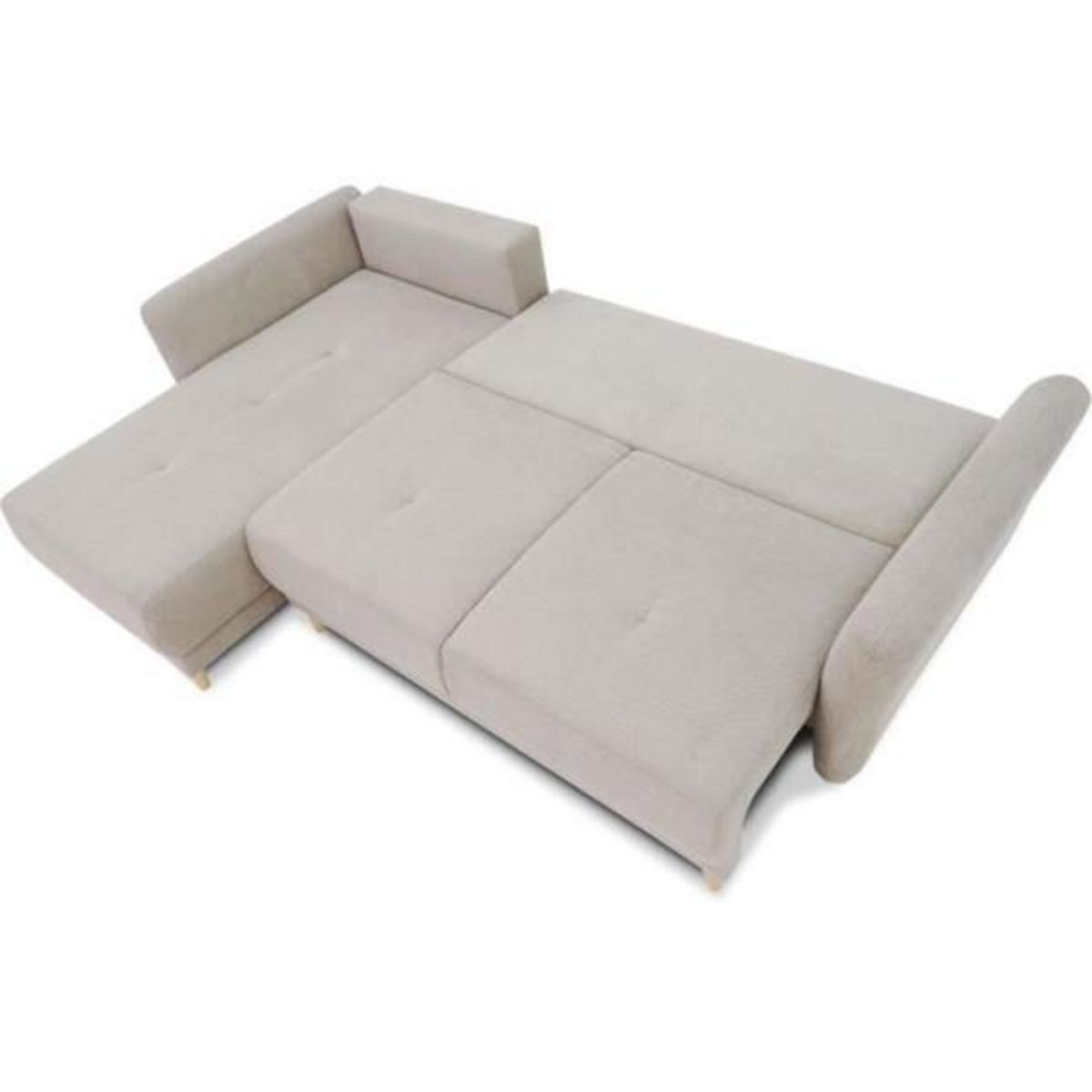 MARKET24 Canapé d'angle convertible réversible 3-4 places CLAUDIUS - Tissu Beige - Coffre de rangement - L 244 x P 158 x H 95 cm