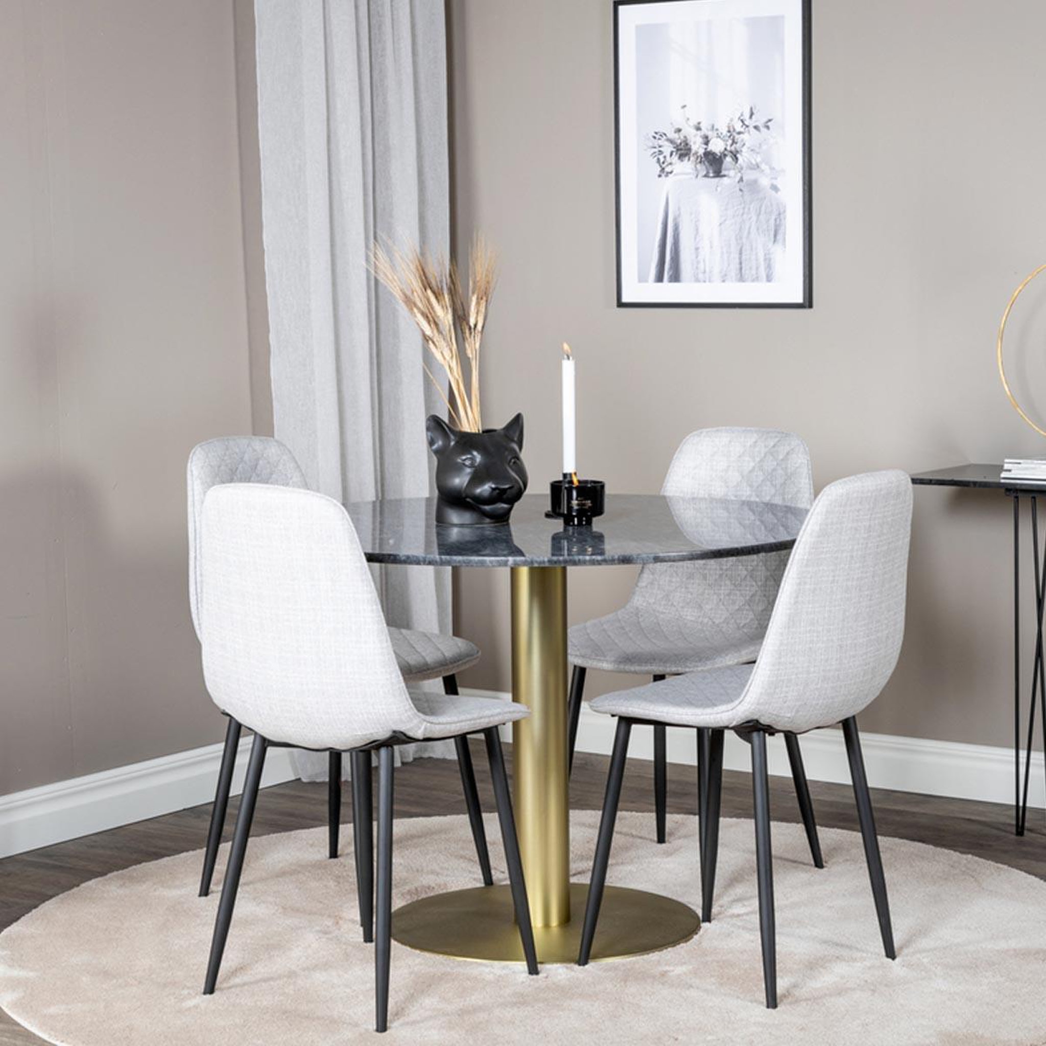 Voir la diapositive 4 : Paris Prix Ensemble table à manger & 4 chaises  estelle ii & polar  106cm noir & gris