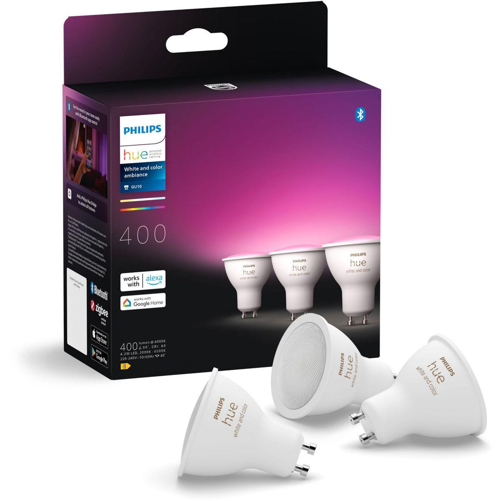 Philips Pack Pack de 3 ampoules 4.3W GU10 White&Color