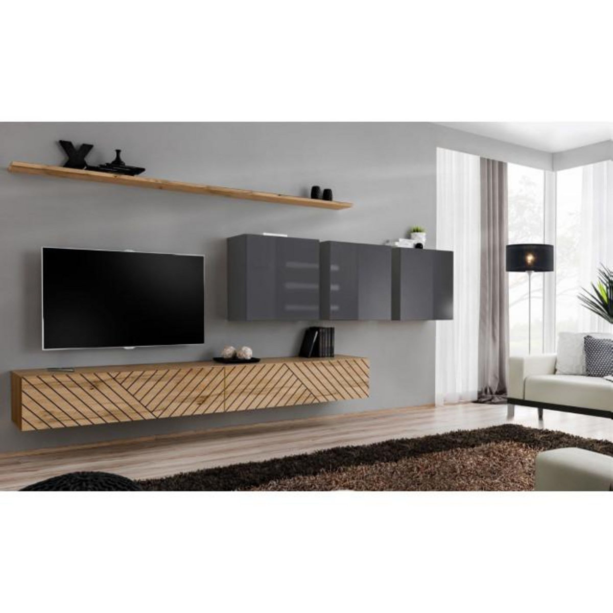 Paris Prix Ensemble Meuble TV  Switch Lamel VII  340cm Naturel & Gris