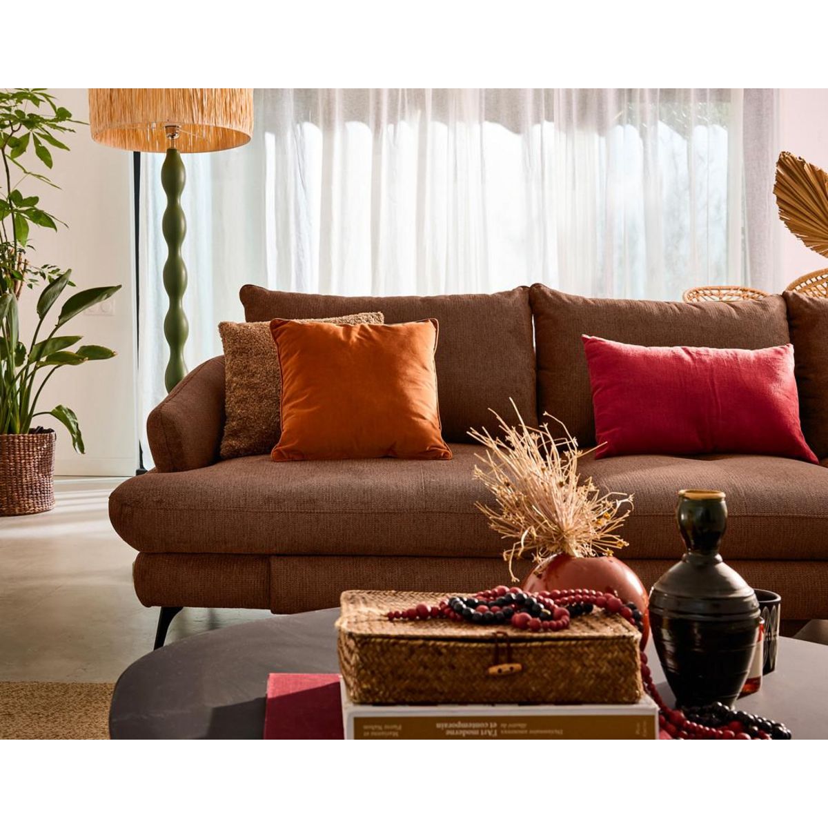 LISA DESIGN Ninon - canapé d'angle droit 4 places convertible avec coffre en tissu texturé